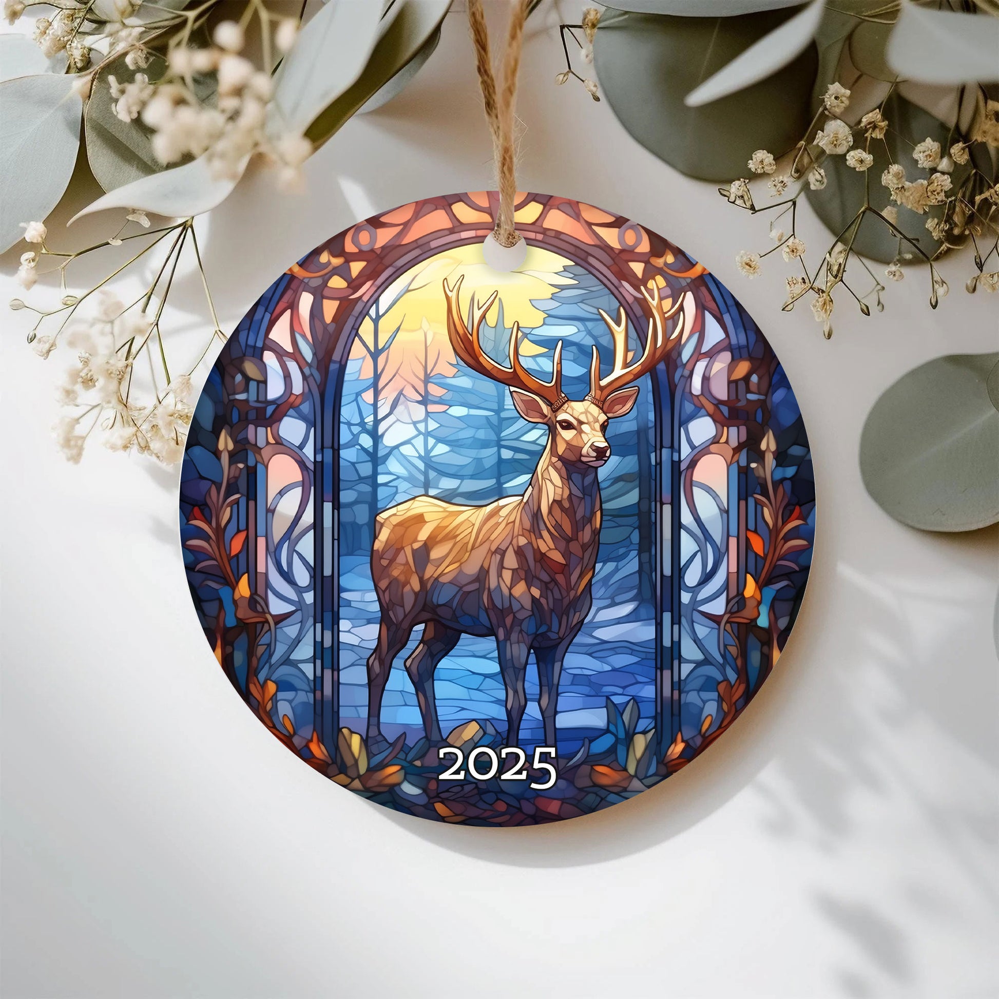 Christmas Deer Stained Glass Style Ornament, Gift Exchange, Gift Idea, Xmas Ornament