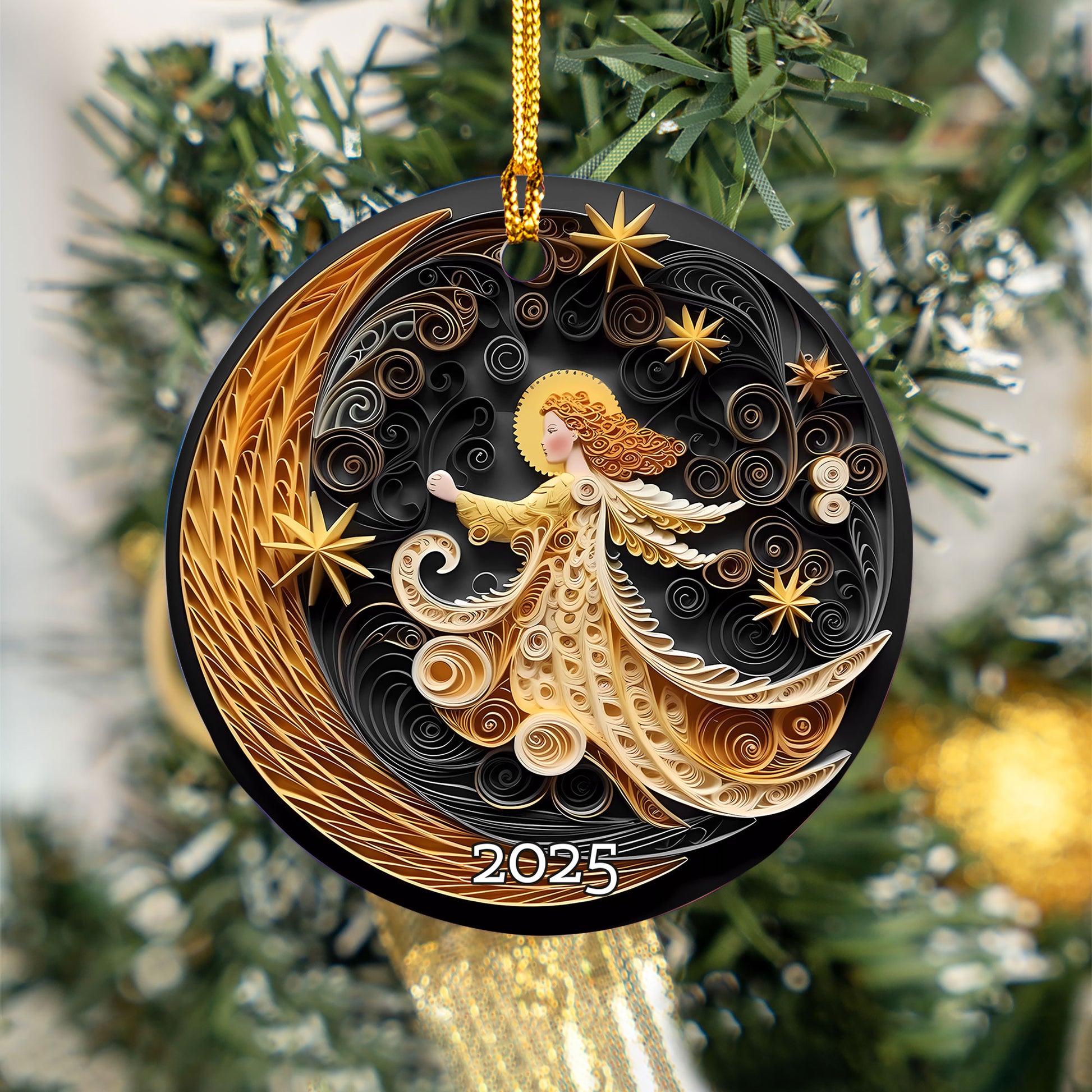 Angel With The Moon Christmas Ornament, Christmas Decoration, Holiday Gift Idea, Heirloom Keepsake