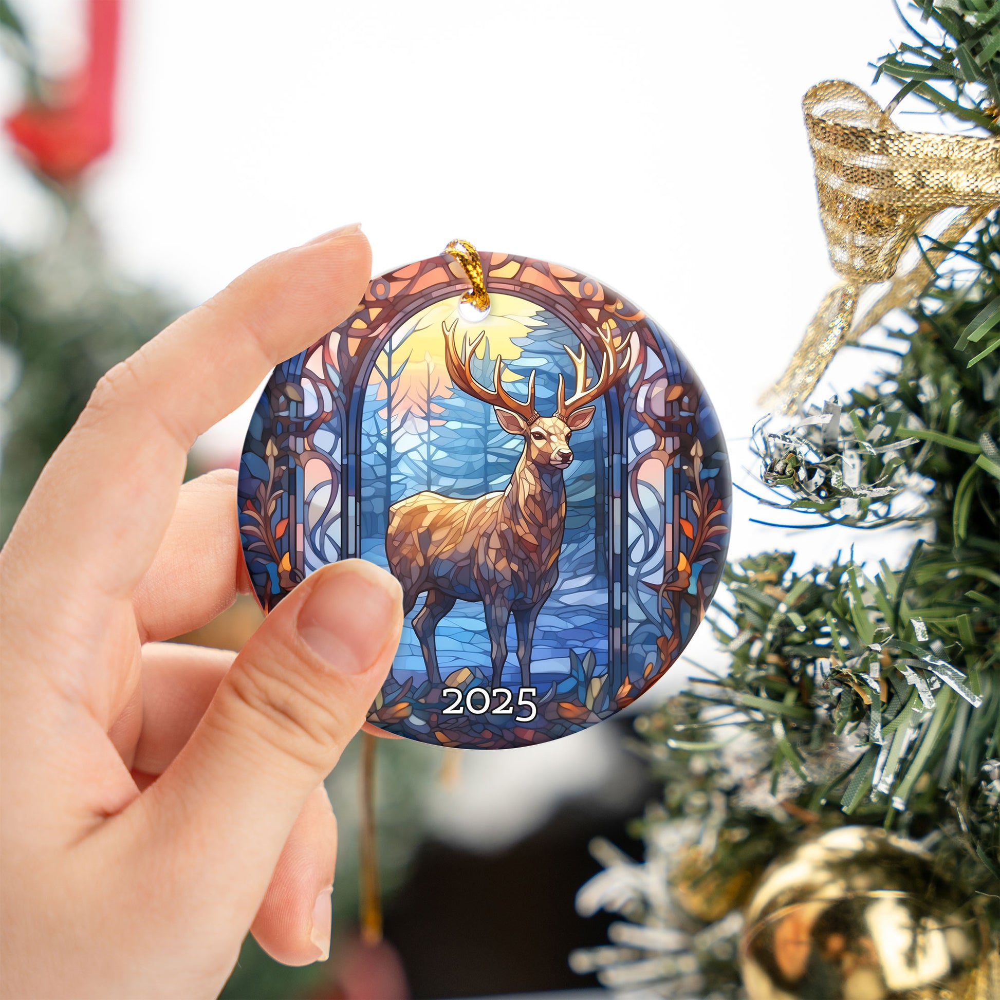 Christmas Deer Stained Glass Style Ornament, Gift Exchange, Gift Idea, Xmas Ornament