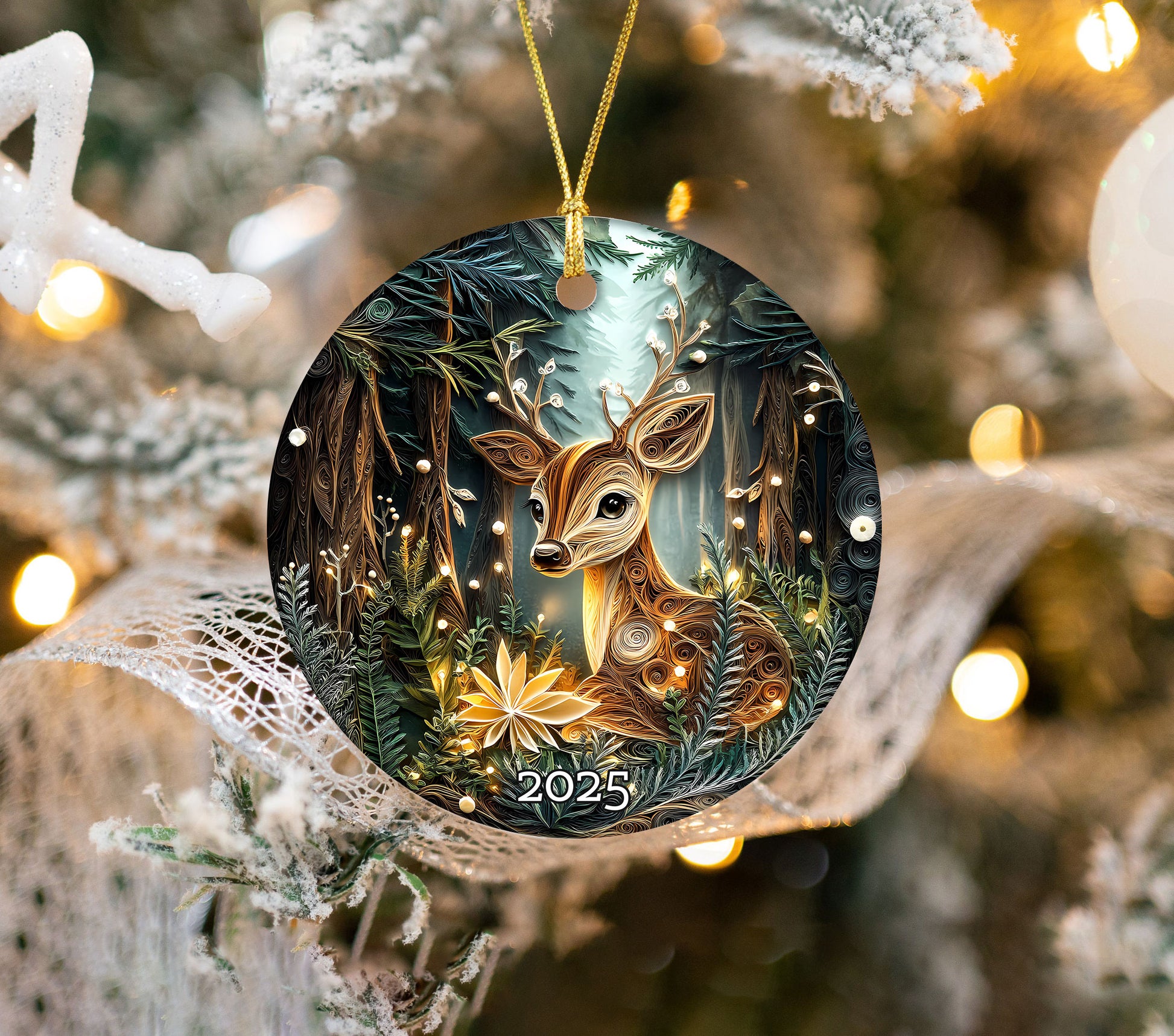 Deer Woodland Ornament, Forest Animal Ornament, Christmas Ornament