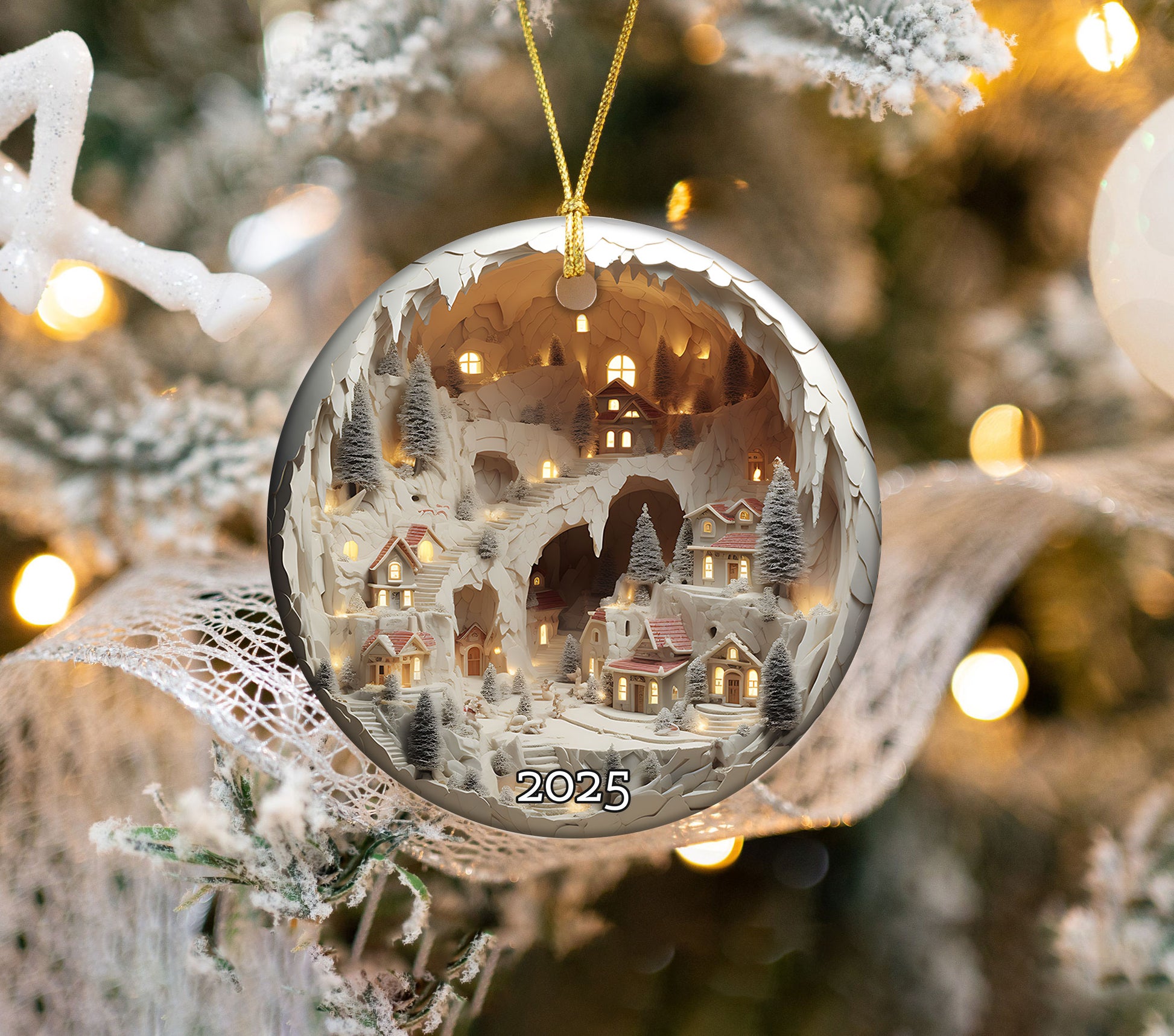 Enchanted Christmas Village Ornament, Lighted Holiday Keepsake, Magical Winter Wonderland Gift