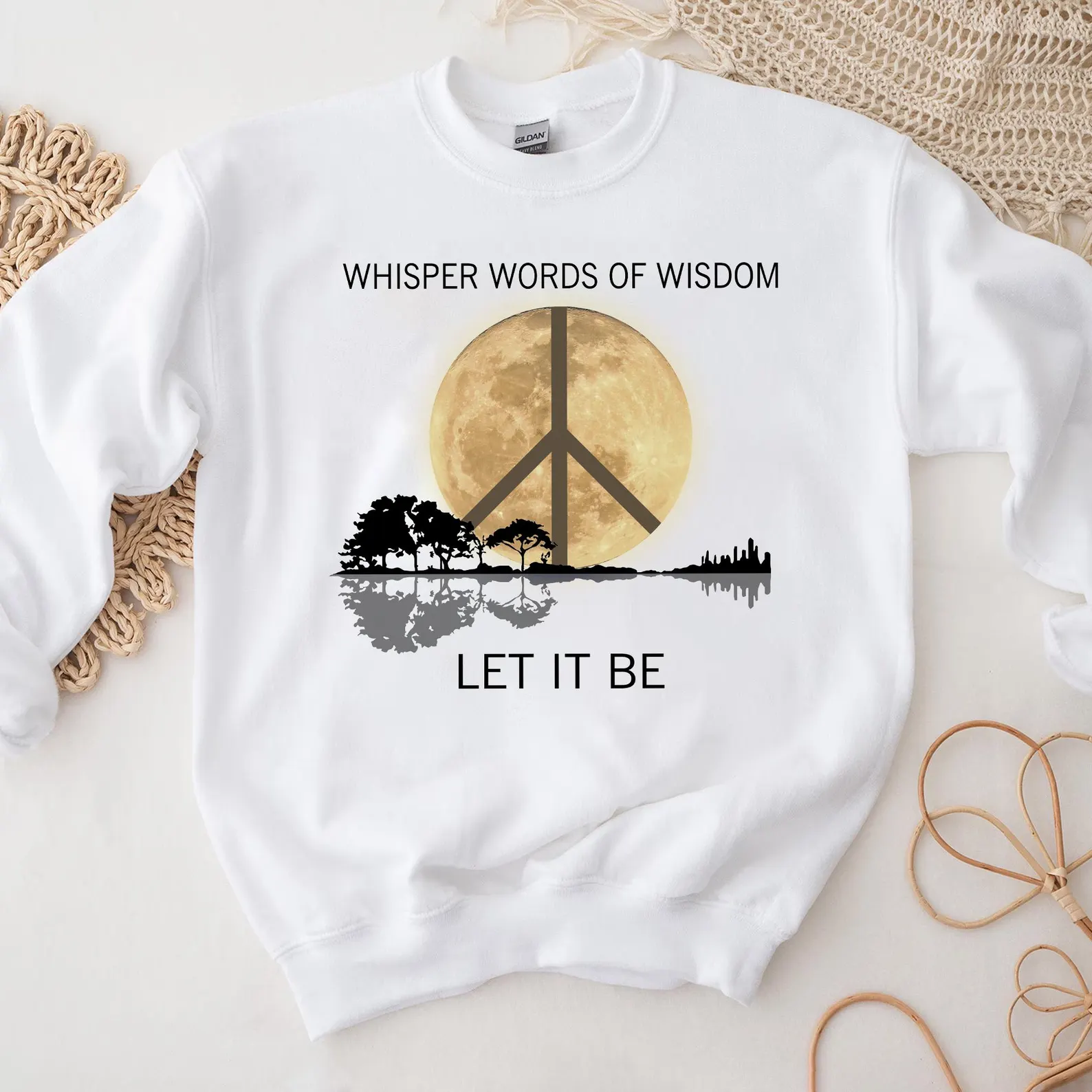 Whisper Words Of Wisdom Let It Be Guitar T-Shirt, Beatles Guitar Tee, Hippie Tee, Song Lyric Tee, Hippie Soul Shirt, Guitar Lake Shadow Shirt