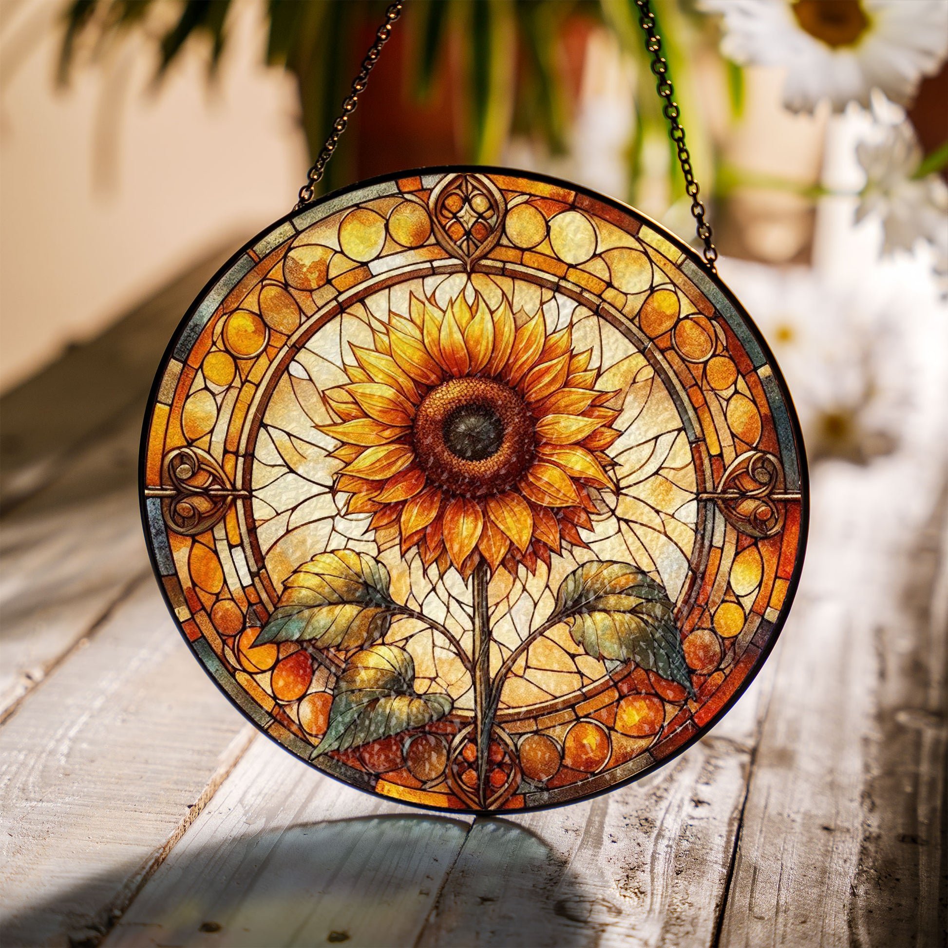 Sunflower Glass Suncatcher Floral Pendant Window Hanging, Sunflower Glass Gift Window Decor, Sunflower Suncatcher, Grandma Gift