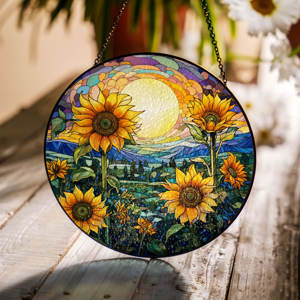 Sunflowers Window Stained Glass, Sunflowers Suncatcher, Flower Garden Gift Home Decor