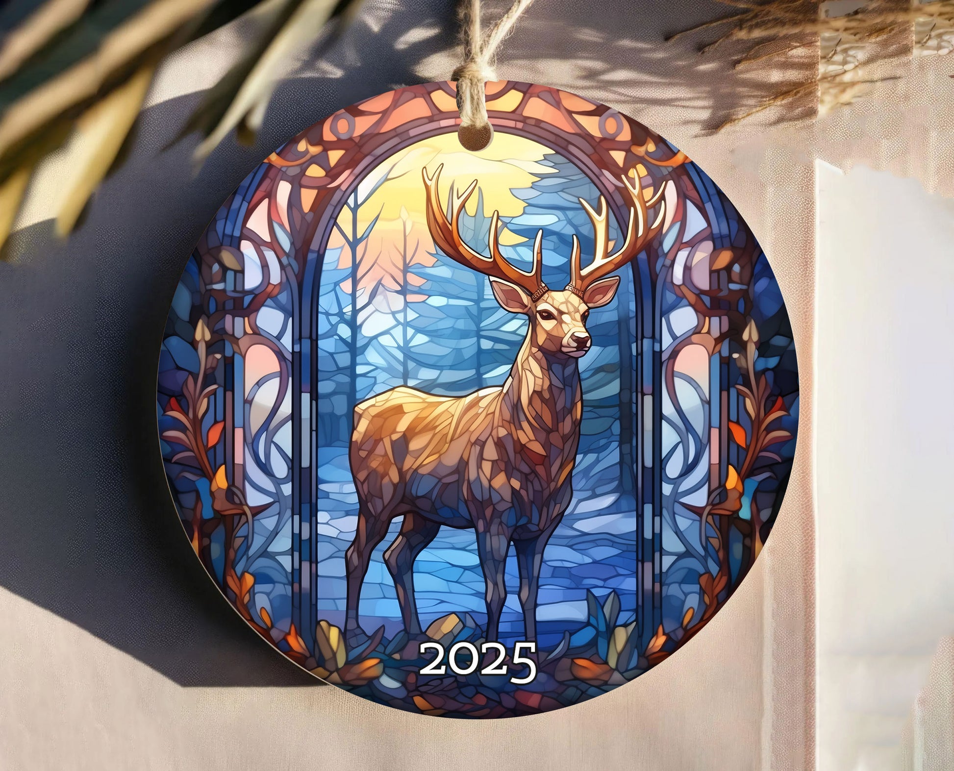 Christmas Deer Stained Glass Style Ornament, Gift Exchange, Gift Idea, Xmas Ornament