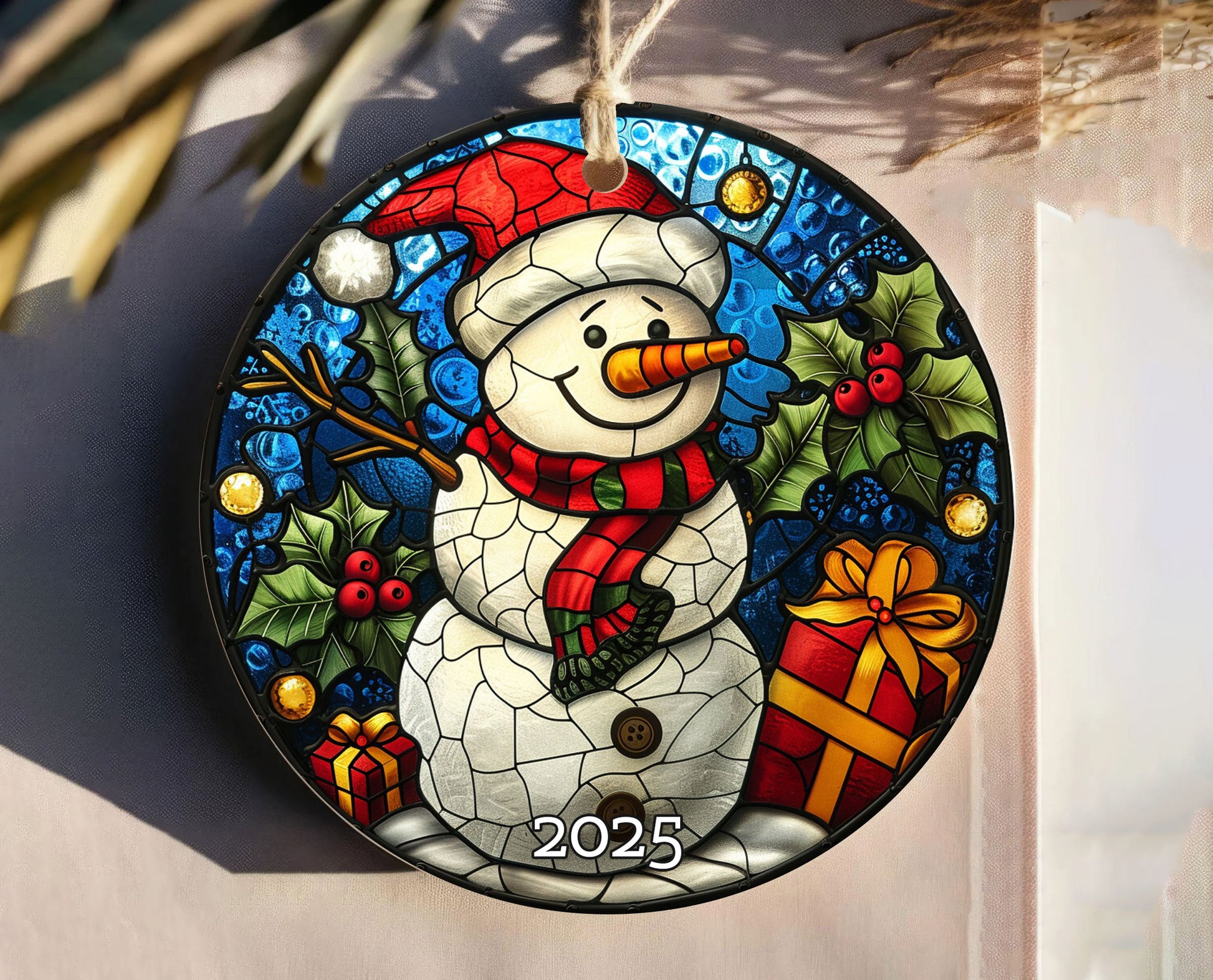 Stained Glass Style Santa Ornament, Perfect Gift Exchange, Christmas Tree Decoration