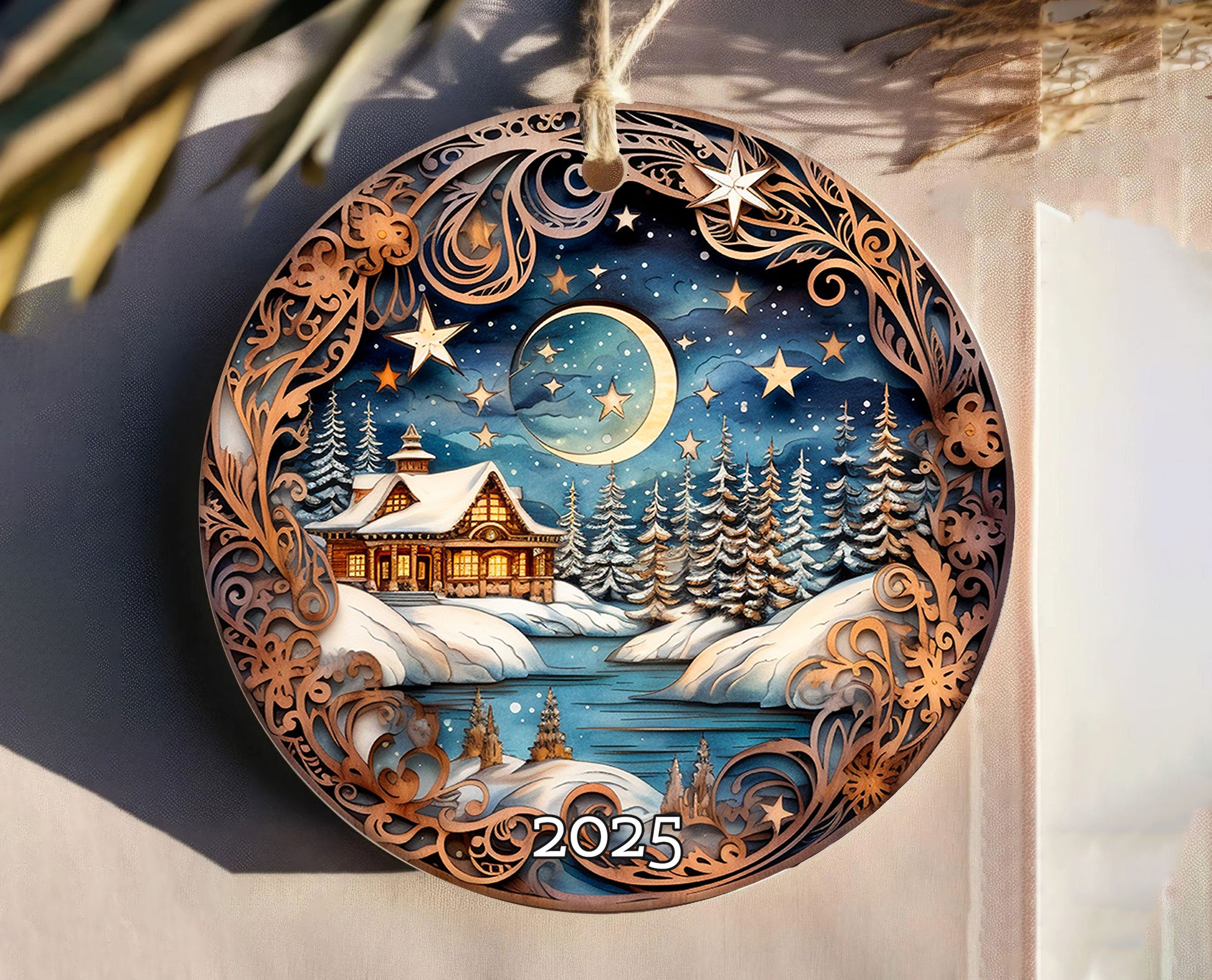 Vintage Cozy Cabin Christmas Ornament, Gift For Family, Tree Ornament