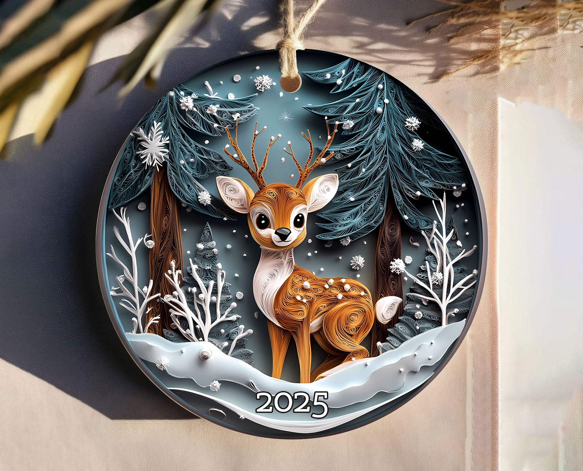 Winter Deer Woodland Ornament, Forest Animal Ornament, Christmas Ornament