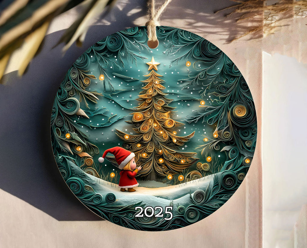 Christmas Tree Art Ornament, Holiday Decor, Winter Scene, Unique Gift Idea
