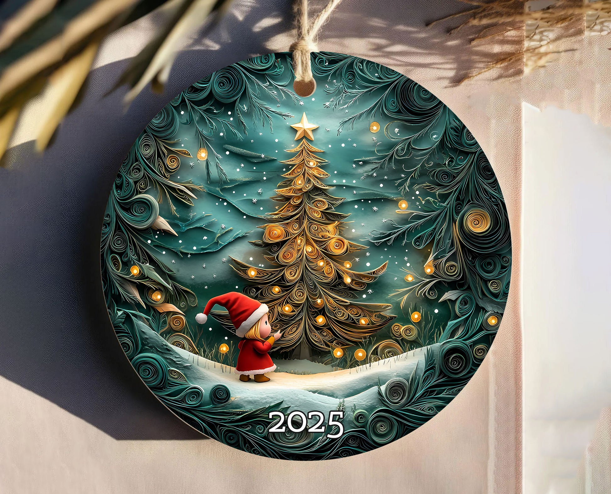 Christmas Tree Art Ornament, Holiday Decor, Winter Scene, Unique Gift Idea