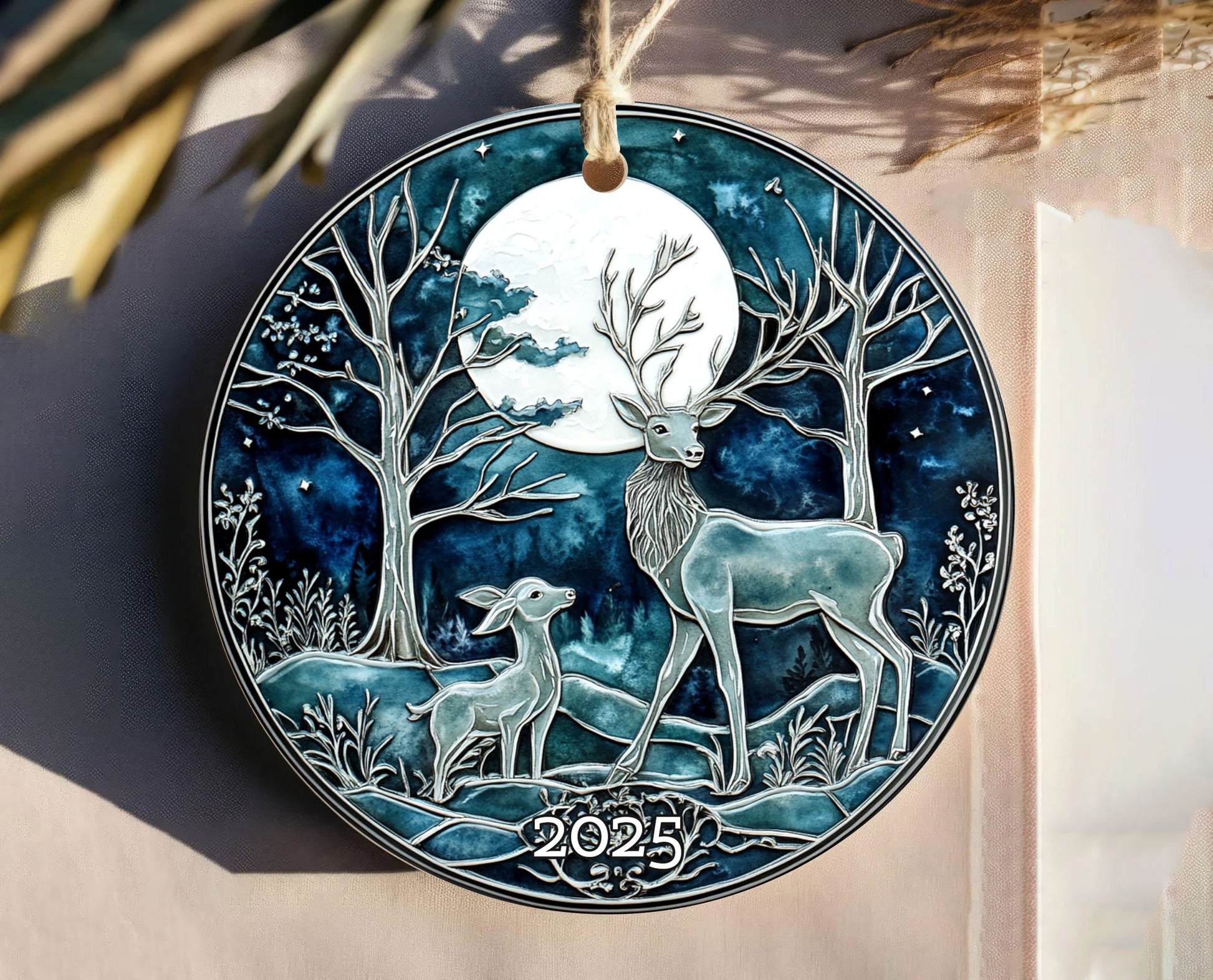 Deer Midnight Forest Christmas Ornament, Holiday Decor, Gift Exchanged