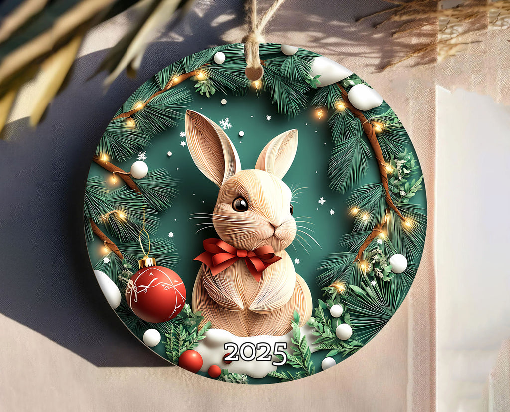 Woodland Rabbit Ornament, Bunny Ornament, Holiday Decor, Winter Scene, Unique Gift Idea