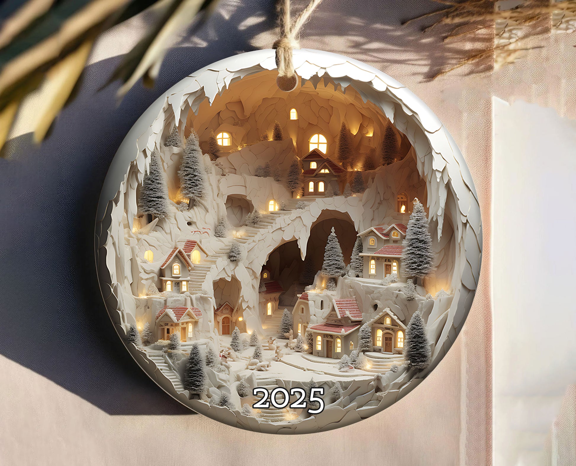 Enchanted Christmas Village Ornament, Lighted Holiday Keepsake, Magical Winter Wonderland Gift