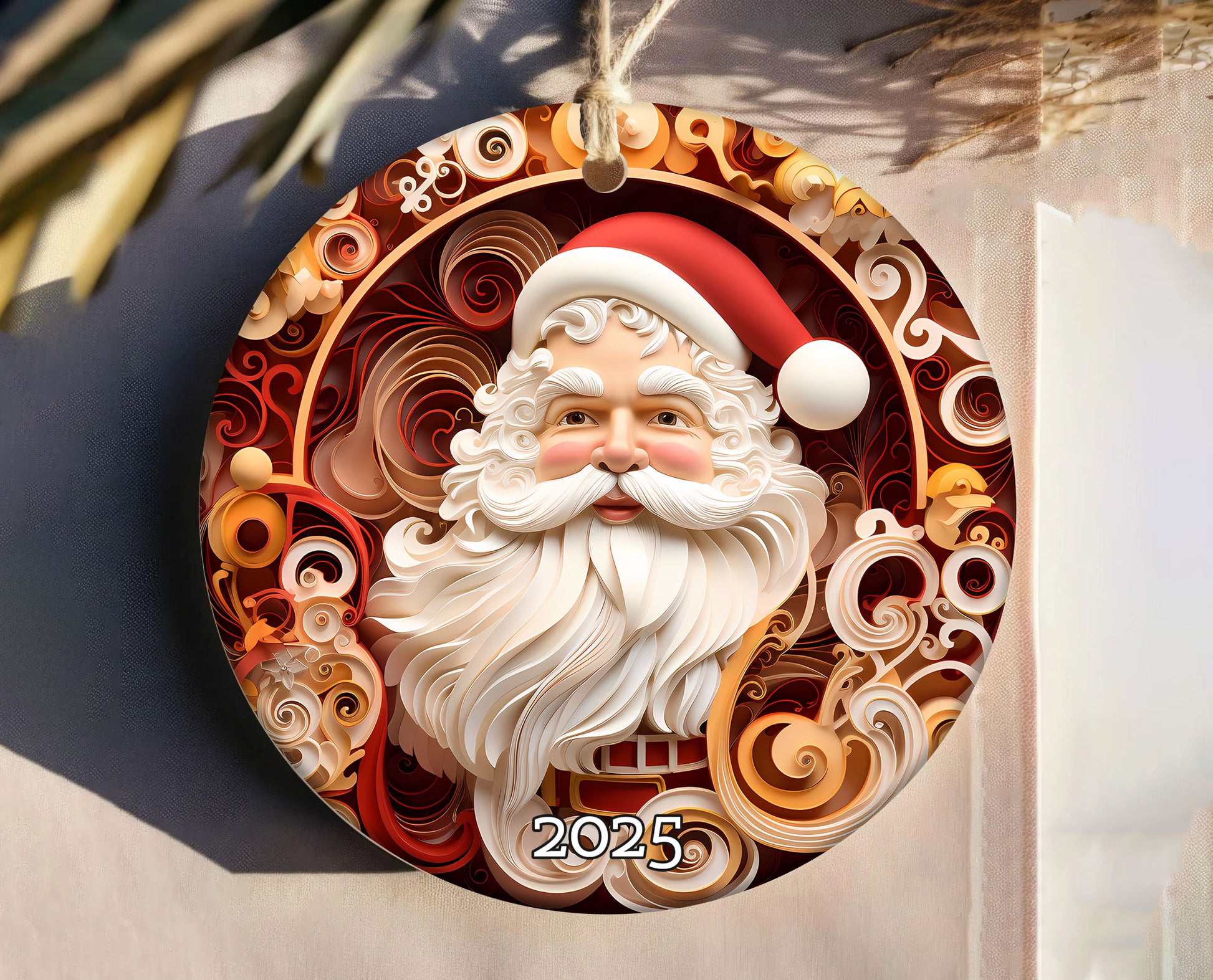 Red Santa Ornament, Christmas Handcraft Holiday Ornament, Helium Keepsake