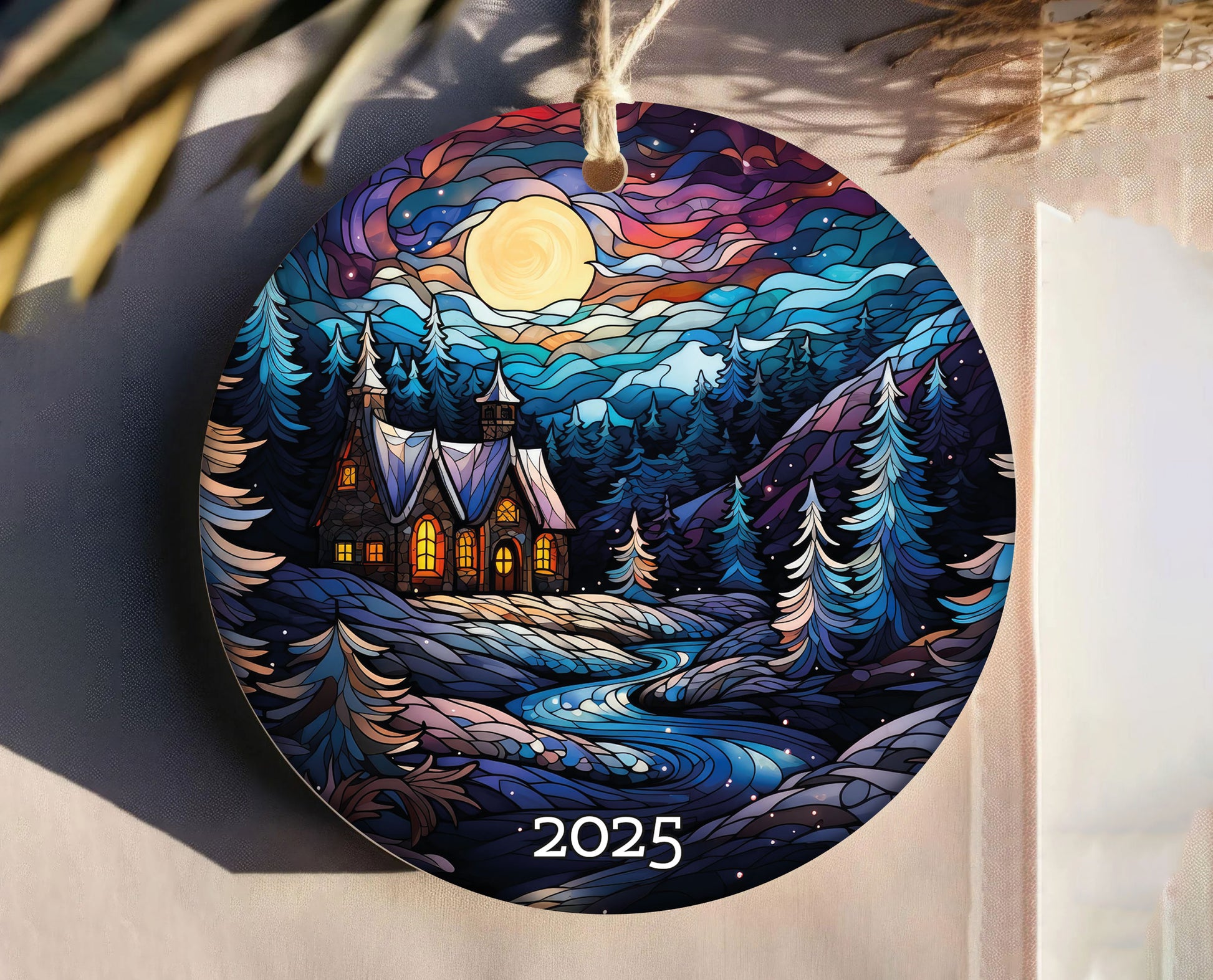 Christmas Night Stained Glass Style Ornament, Christmas Decoration, Holiday Gift Idea, Heirloom Keepsake