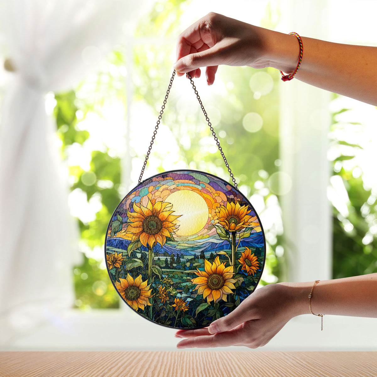 Sunflowers Window Stained Glass, Sunflowers Suncatcher, Flower Garden Gift Home Decor