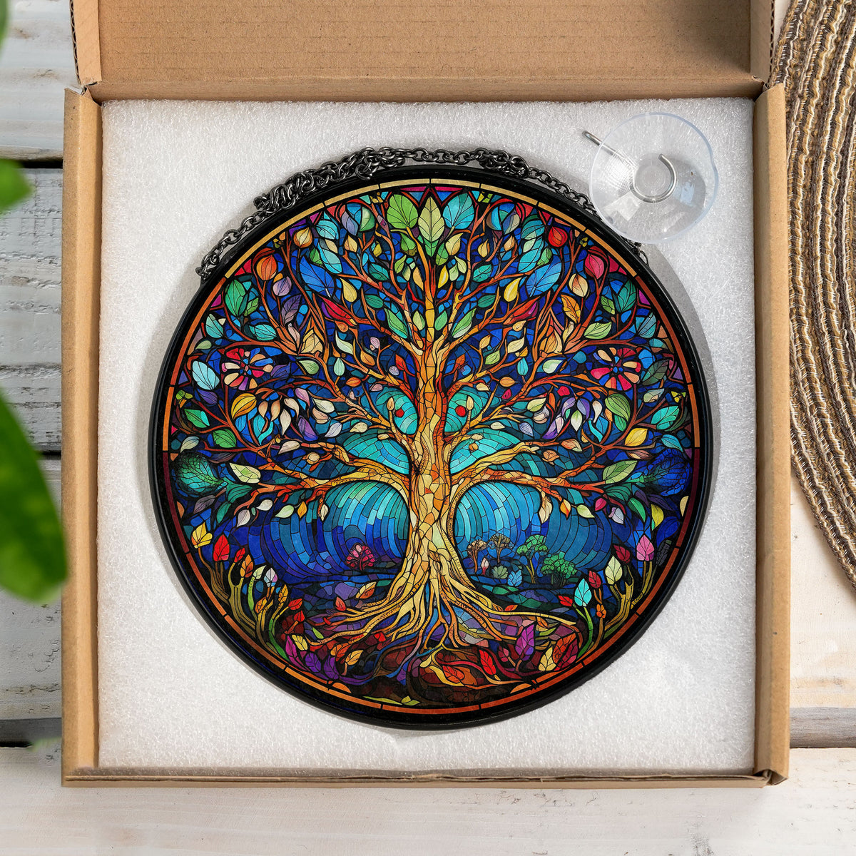 Stained Glass Tree of Life Suncatcher Window Hanging, Unique Glass Wall Decor, Light Catcher Window Hanger