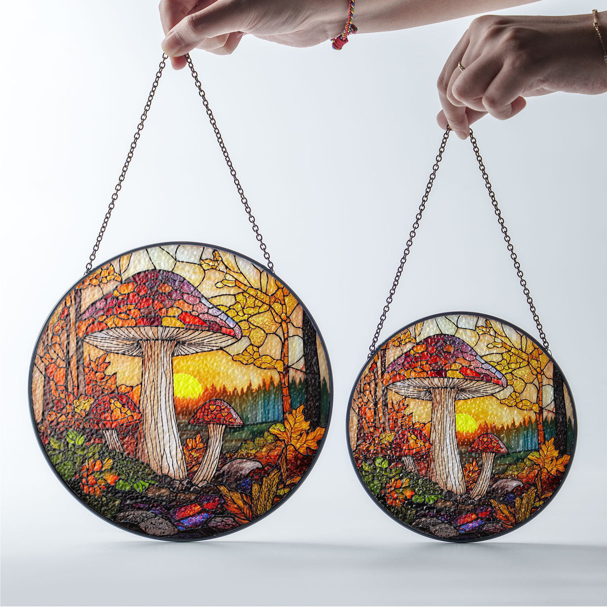 Sunset Mushroom Suncatcher, Window Stained Glass Style, Mushrooms for Home Decoration