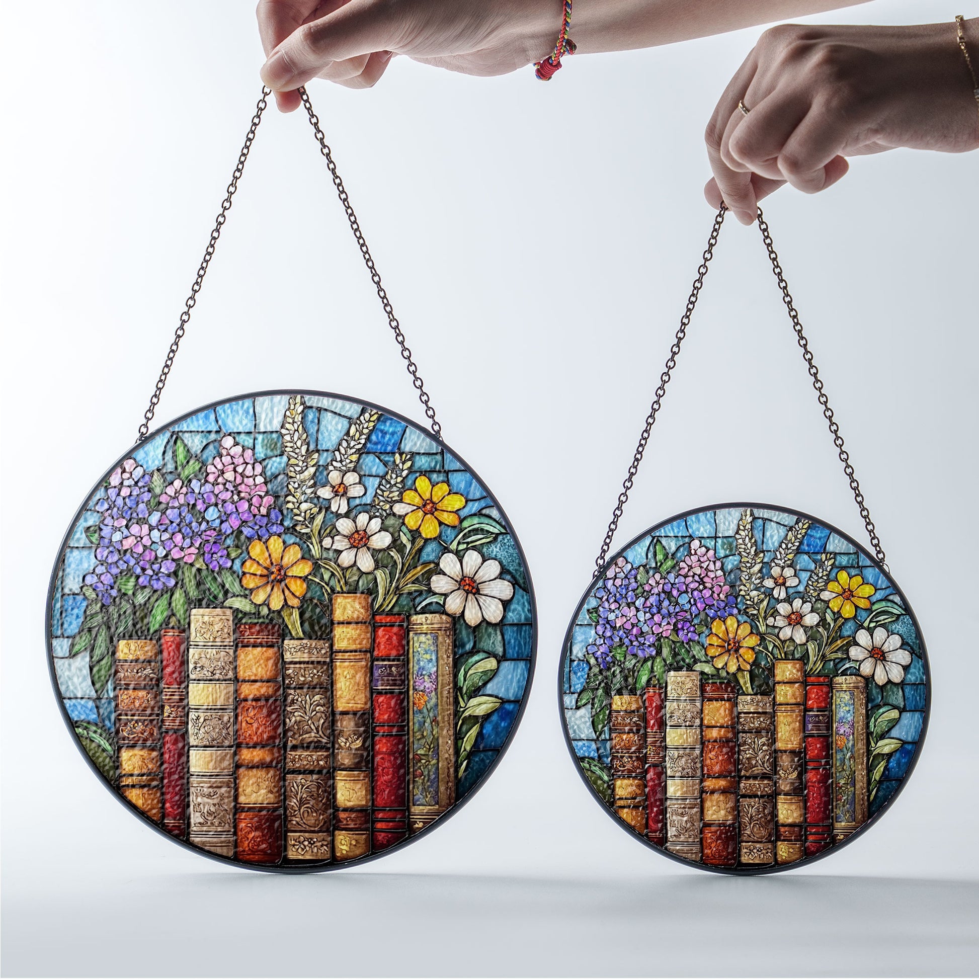 Book Flower Window Stained Glass Style, Suncatcher Window Hanging, Bookish Gift