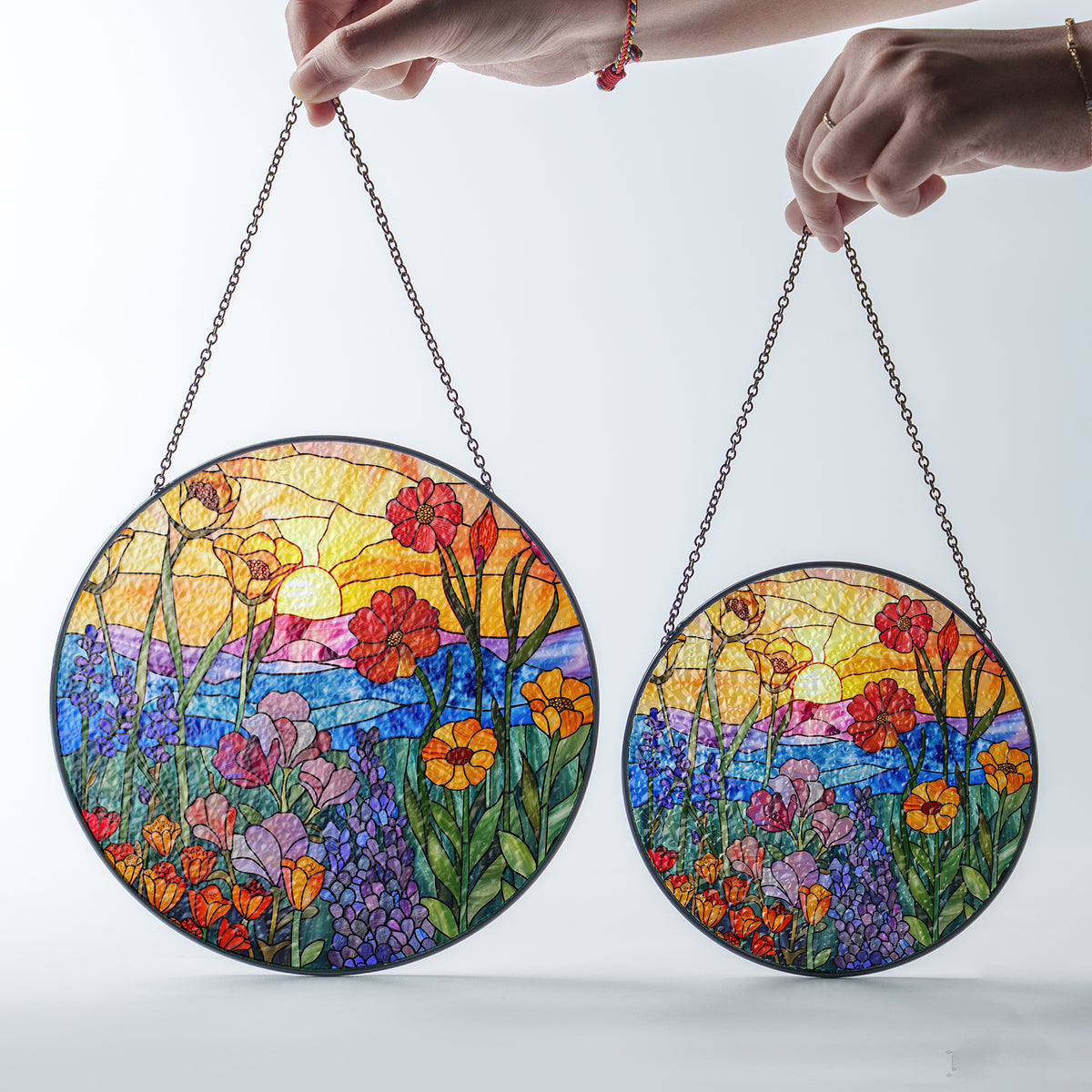 Wildflowers Sun catcher, Sunset Stained Glass Window Hangings, Wall Decor, Housewarming Gift