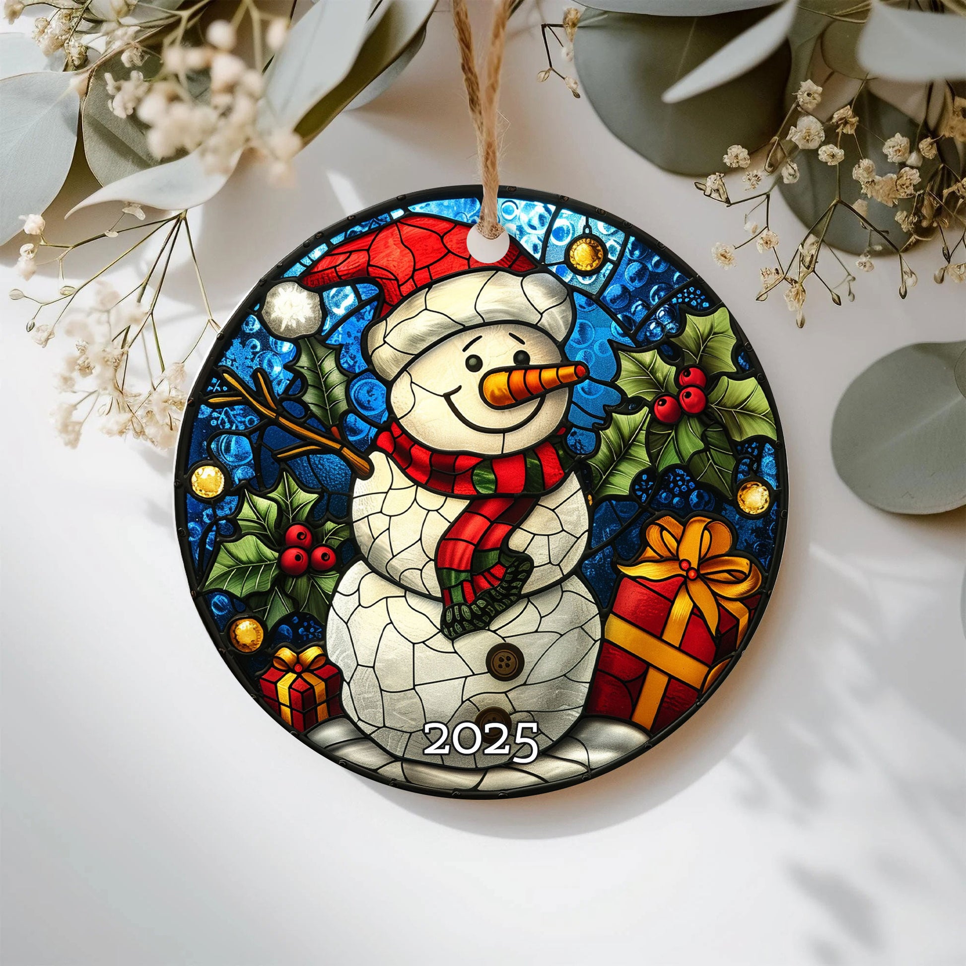 Stained Glass Style Santa Ornament, Perfect Gift Exchange, Christmas Tree Decoration
