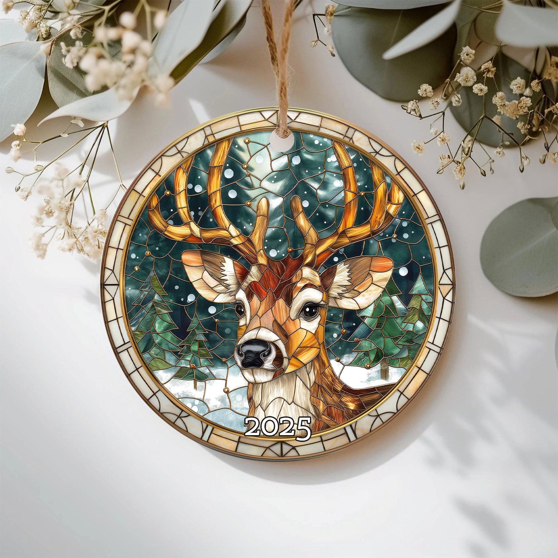 Rustic Deer Stained Glass Ornament, Perfect Gift Exchange, Christmas Tree Decoration