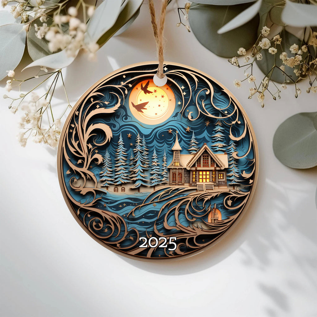 Enchanted Winter Village Fairy Tale Christmas Ornament