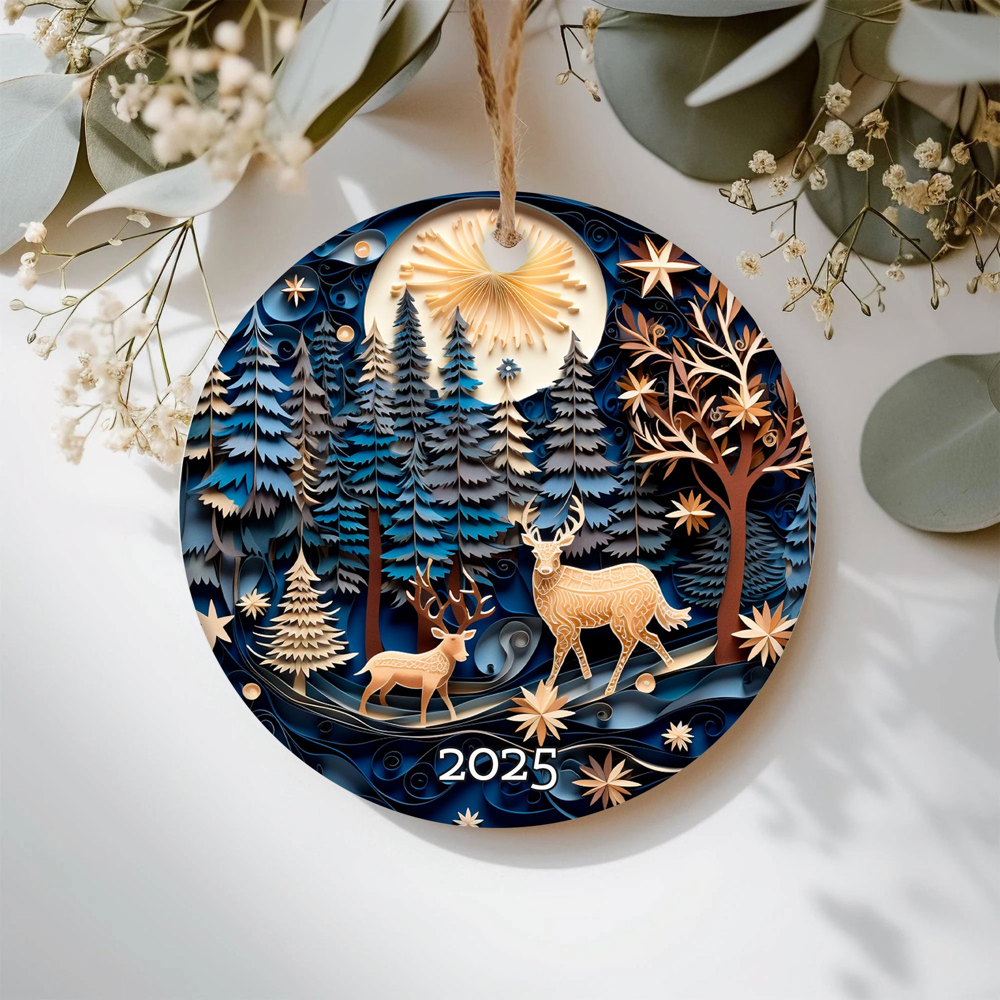 Forest Deer Layered Paper Art Christmas Ornament, Holiday Decor, Woodland Gift Exchanged