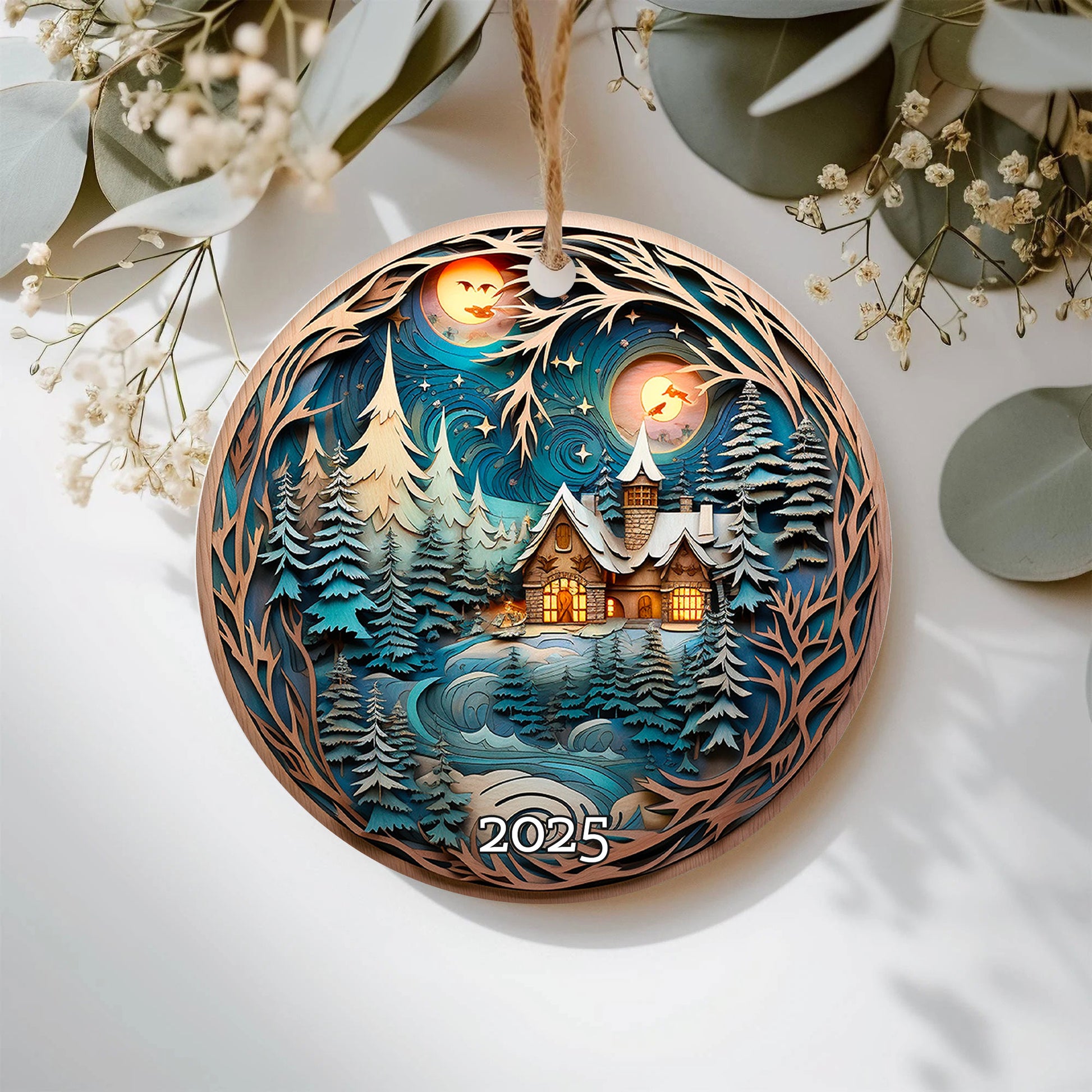 Winter Cottage Scene Ornament 2025 Unique Xmas Gift Idea