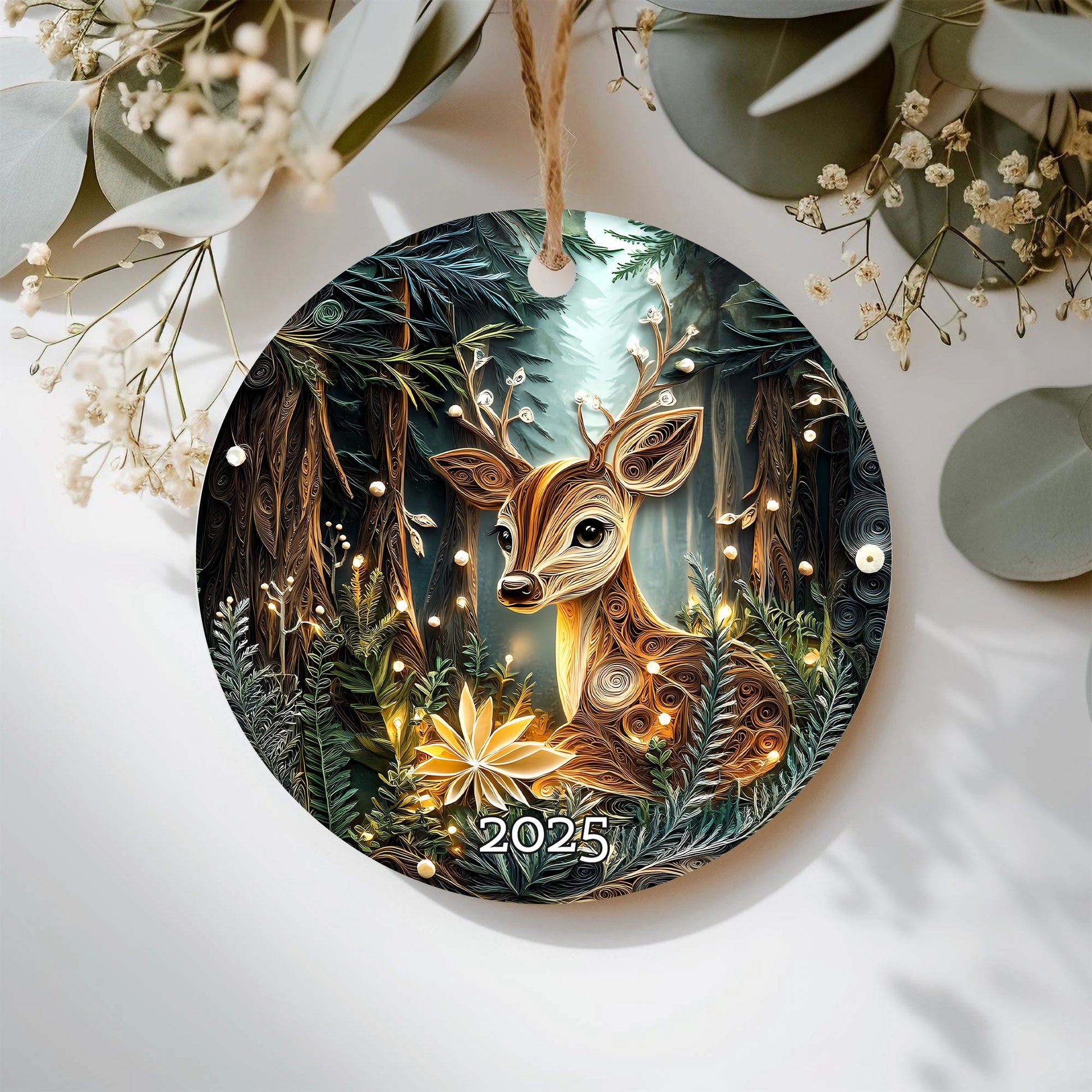 Deer Woodland Ornament, Forest Animal Ornament, Christmas Ornament