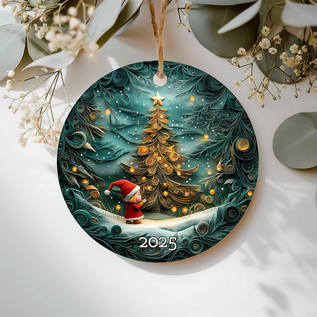 Christmas Tree Art Ornament, Holiday Decor, Winter Scene, Unique Gift Idea