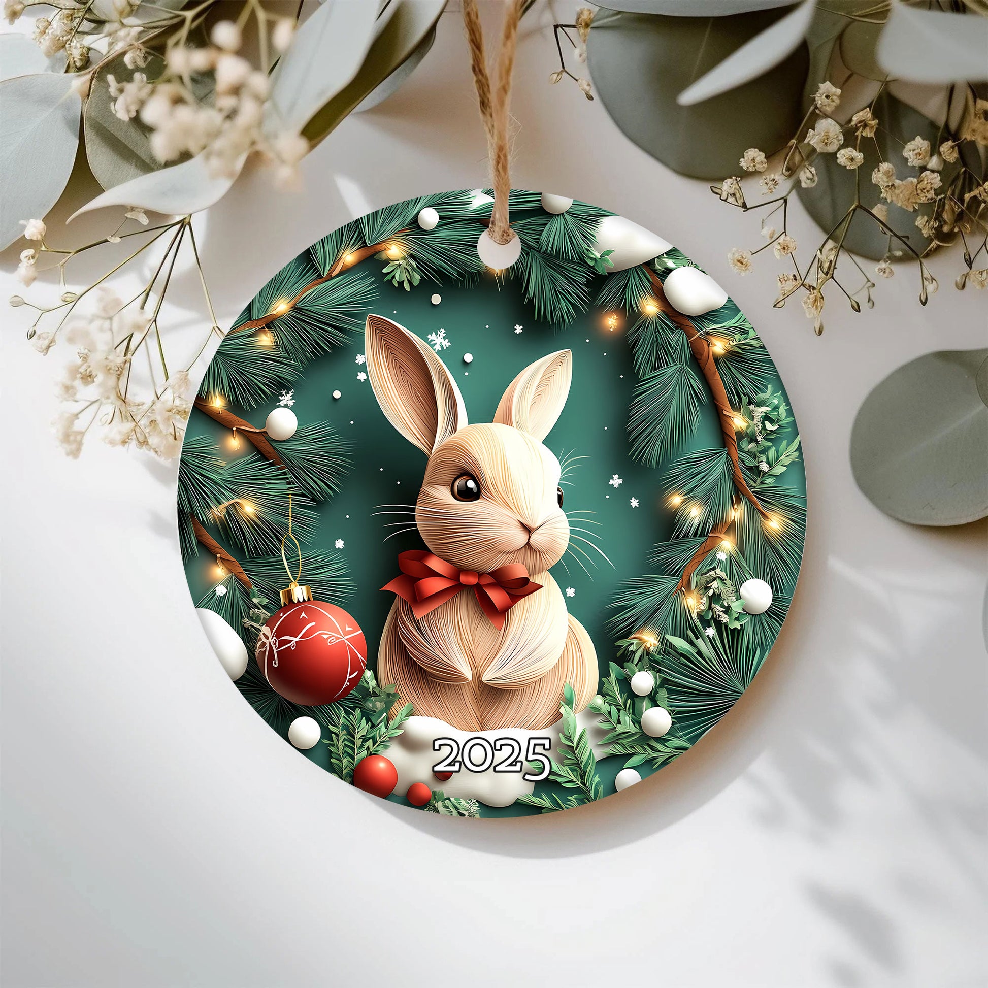 Woodland Rabbit Ornament, Bunny Ornament, Holiday Decor, Winter Scene, Unique Gift Idea