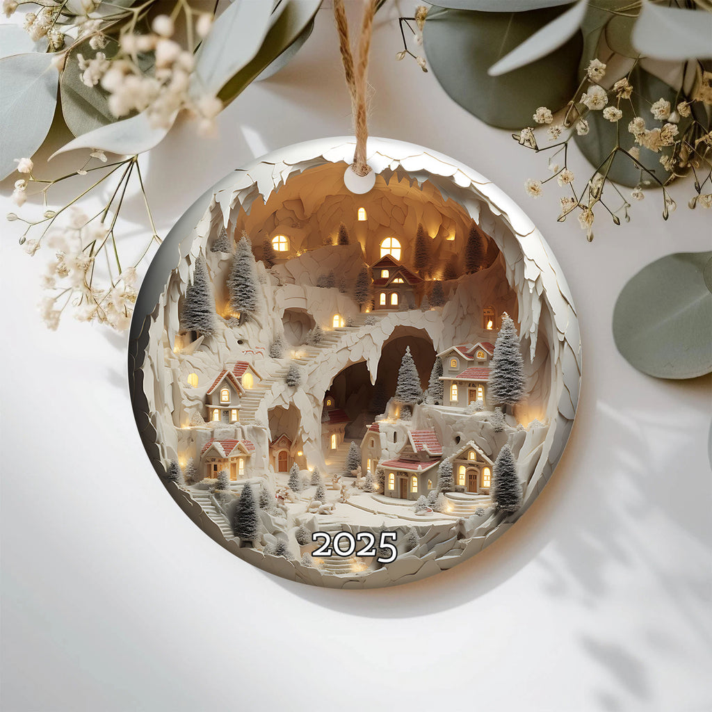 Enchanted Christmas Village Ornament, Lighted Holiday Keepsake, Magical Winter Wonderland Gift