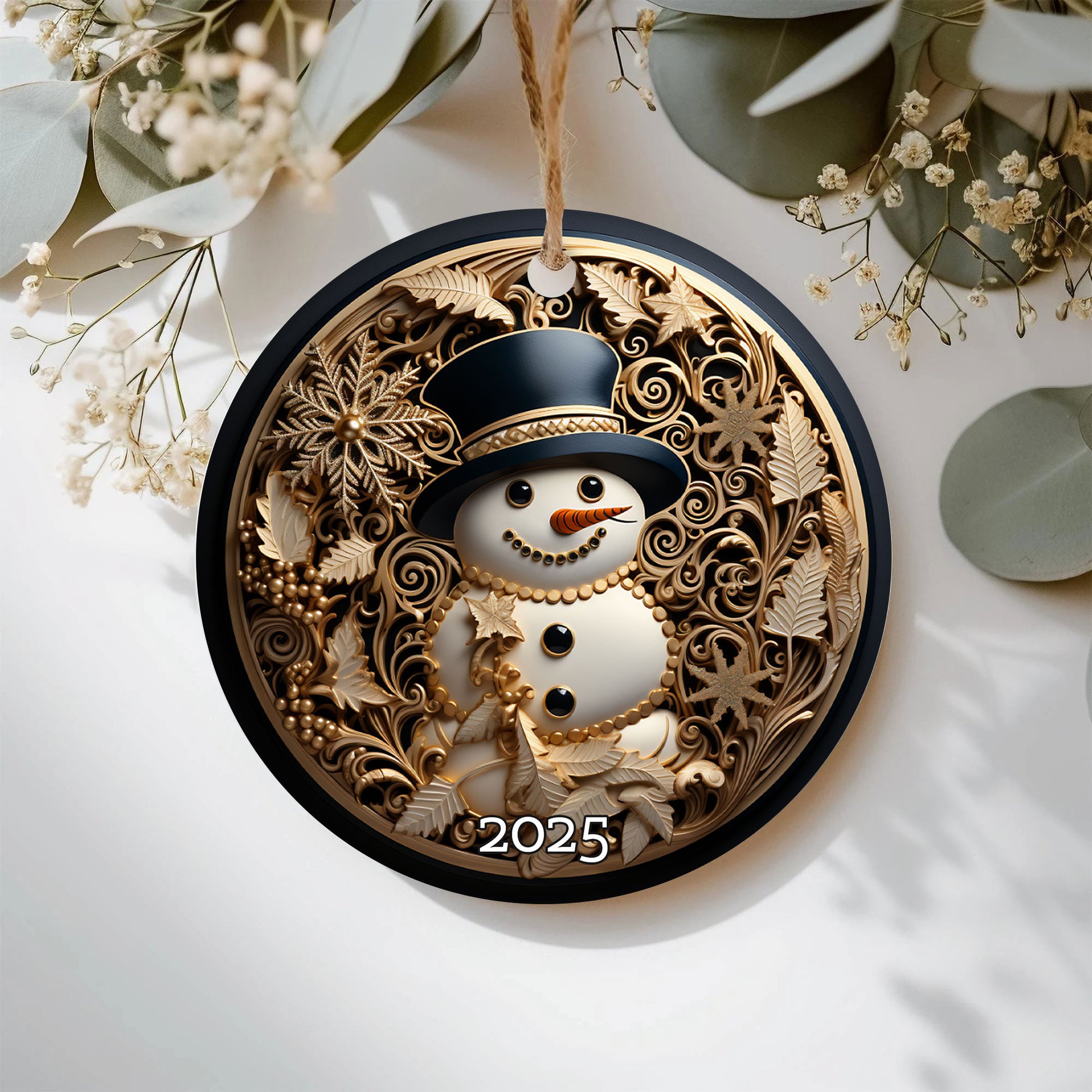Elegant Snowman Ornament, Serene Gift for Winter Season, Elegant Tree Decoration