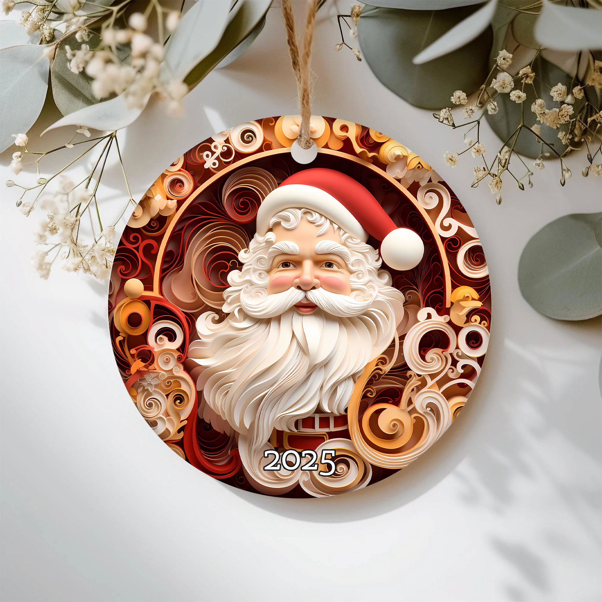 Red Santa Ornament, Christmas Handcraft Holiday Ornament, Helium Keepsake
