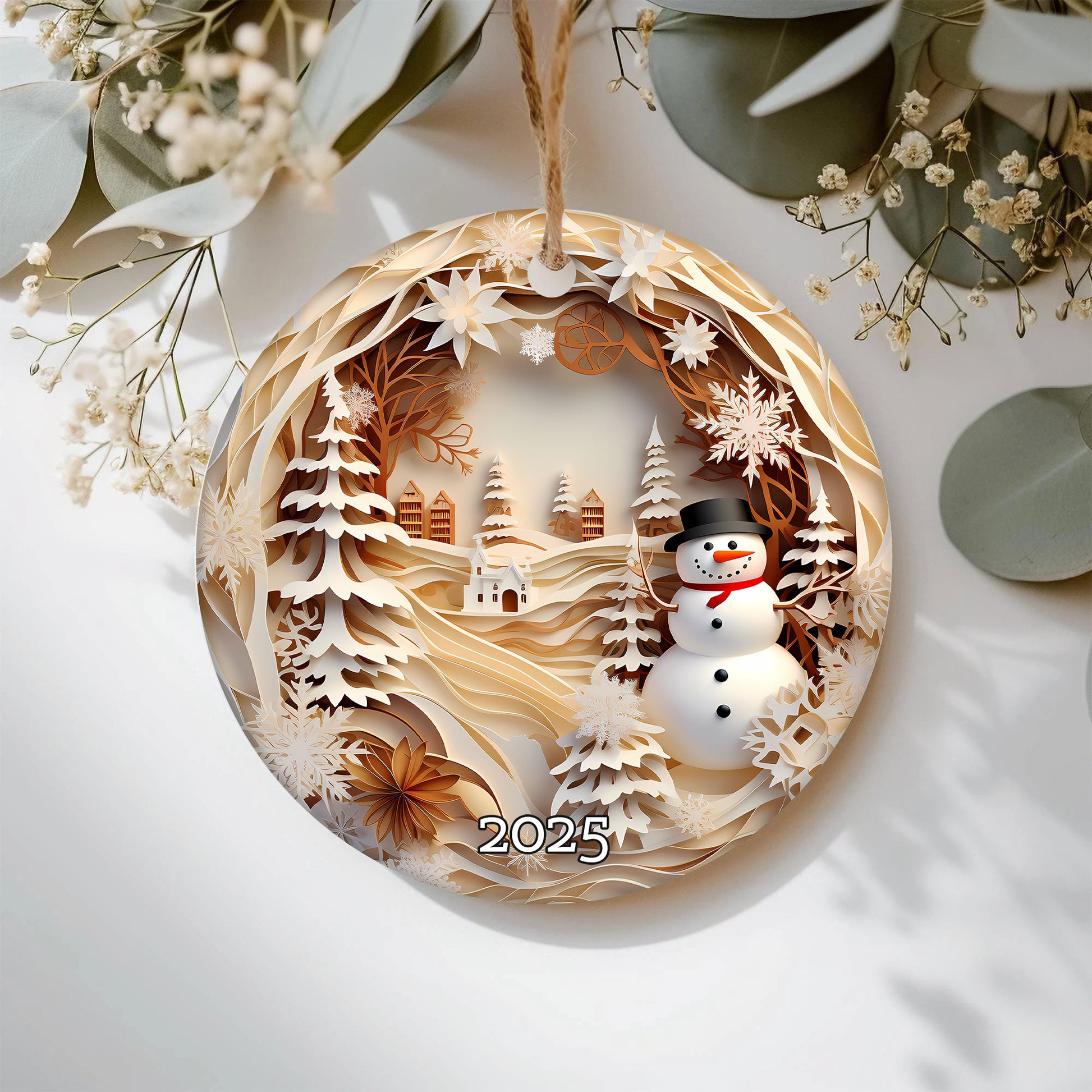 Snowman Village Scene Ornament,  Peaceful Winter Keepsake Gift, Tree Decoration Gift Idea