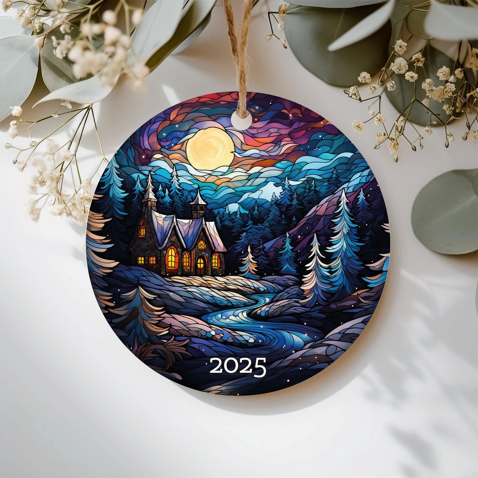 Christmas Night Stained Glass Style Ornament, Christmas Decoration, Holiday Gift Idea, Heirloom Keepsake