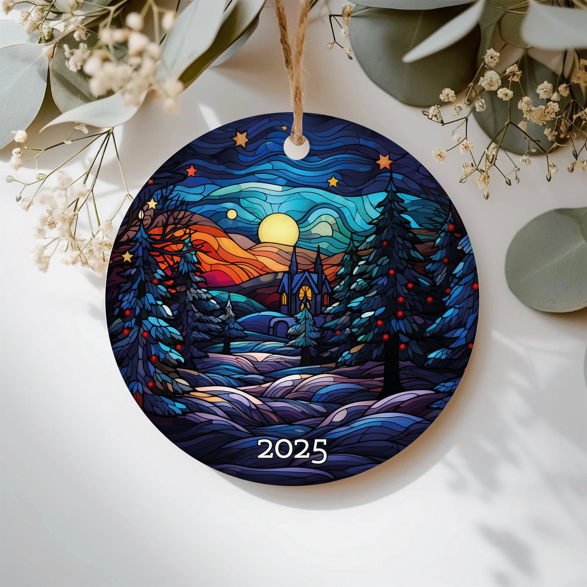 Church Christmas Tree Ornament, Stained Glass Style Ornament,Gift Exchange, Gift Idea, Xmas Church