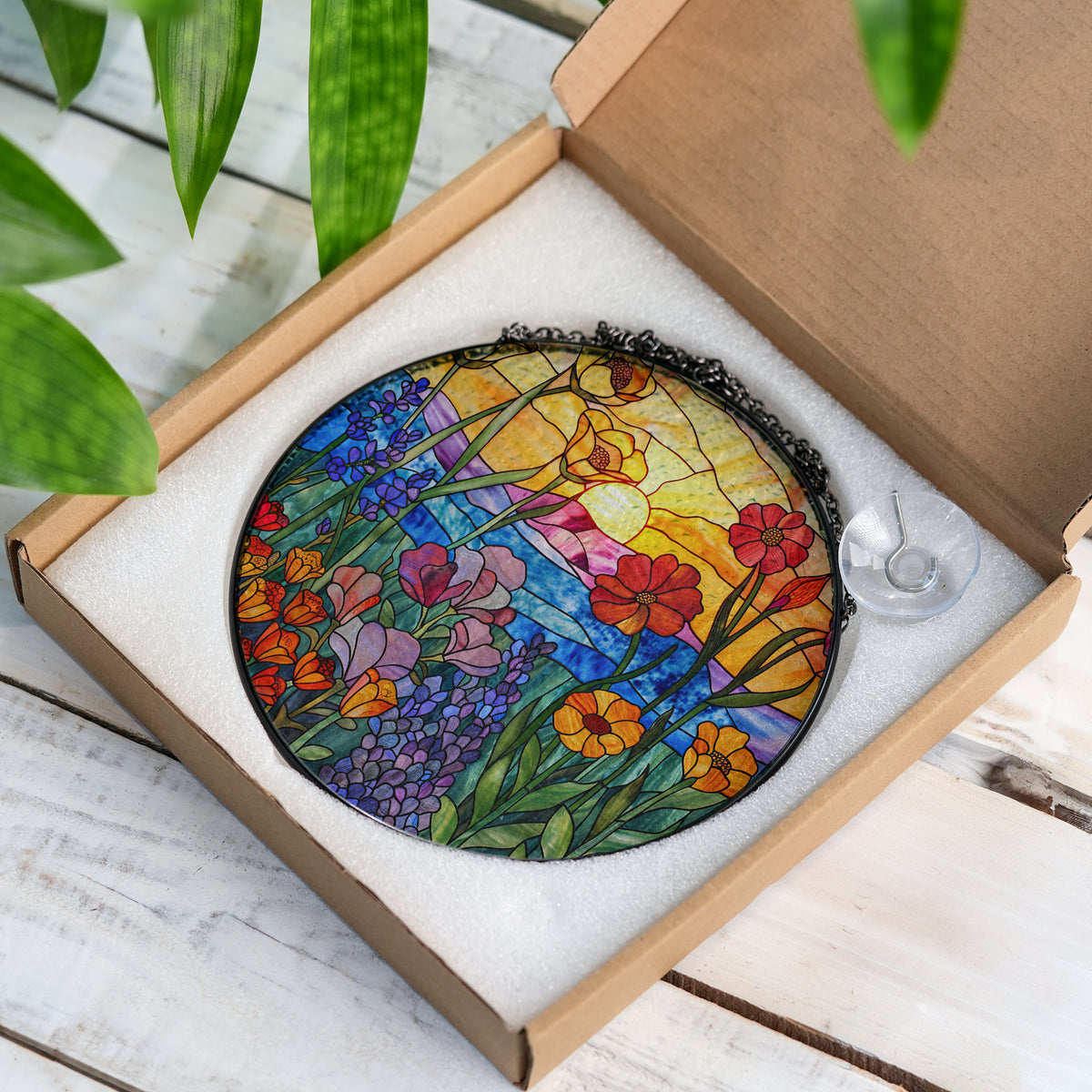 Wildflowers Sun catcher, Sunset Stained Glass Window Hangings, Wall Decor, Housewarming Gift