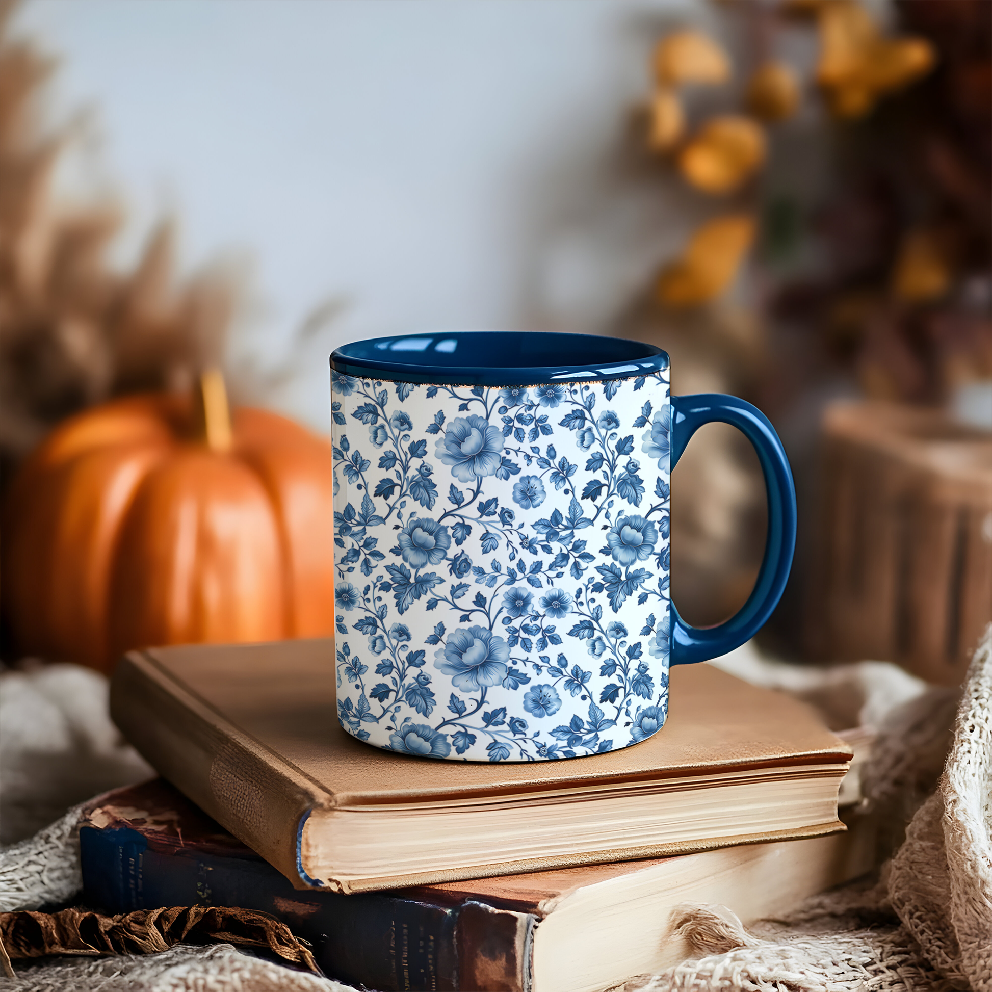 Blue Floral Mom Mug, Toile De Jouy Mug, Blue Flower Mug,Coffee Gift for Her, Mothers Day Gift Birthday Ceramic Mug, Dishwasher Safe Mug