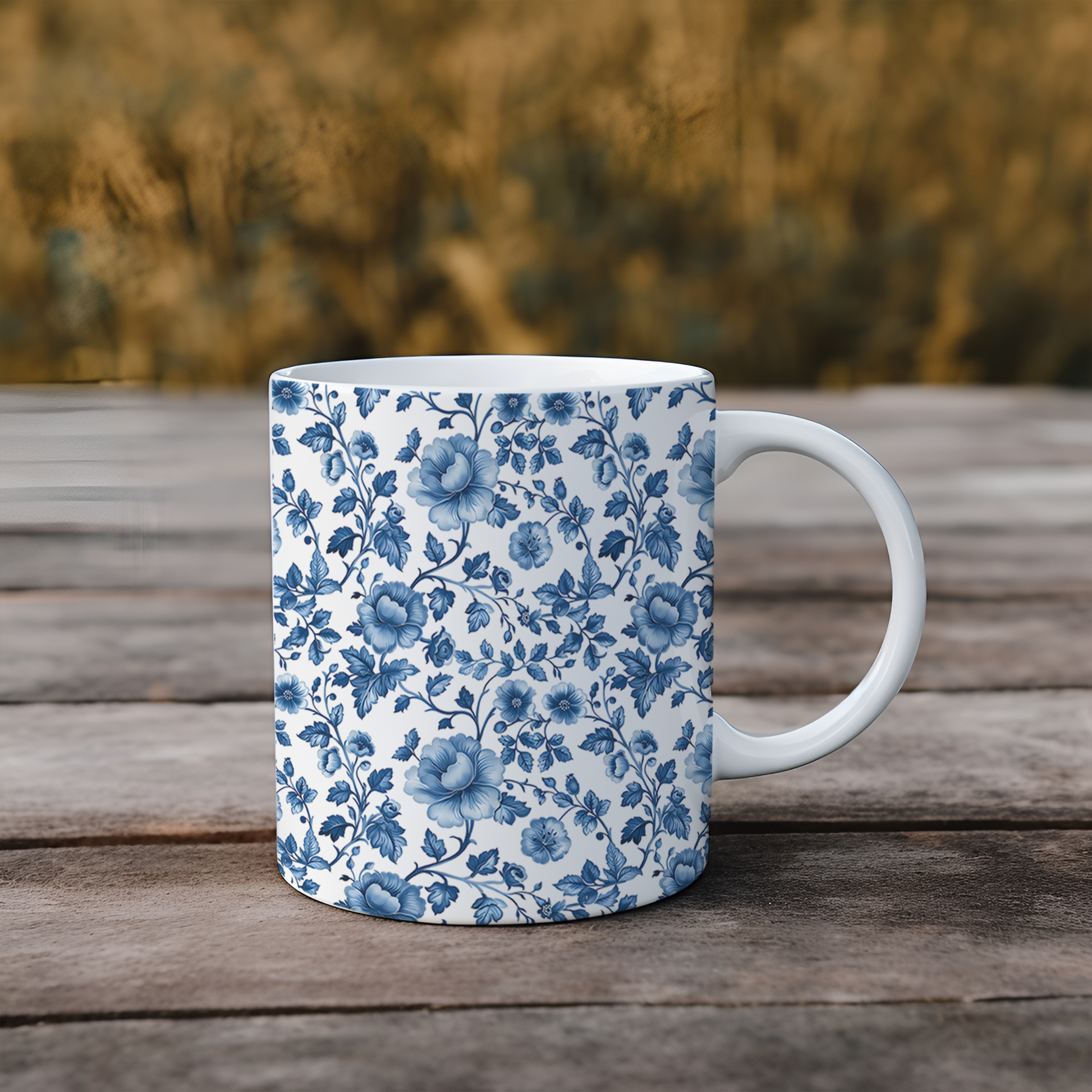 Blue Floral Mom Mug, Toile De Jouy Mug, Blue Flower Mug,Coffee Gift for Her, Mothers Day Gift Birthday Ceramic Mug, Dishwasher Safe Mug