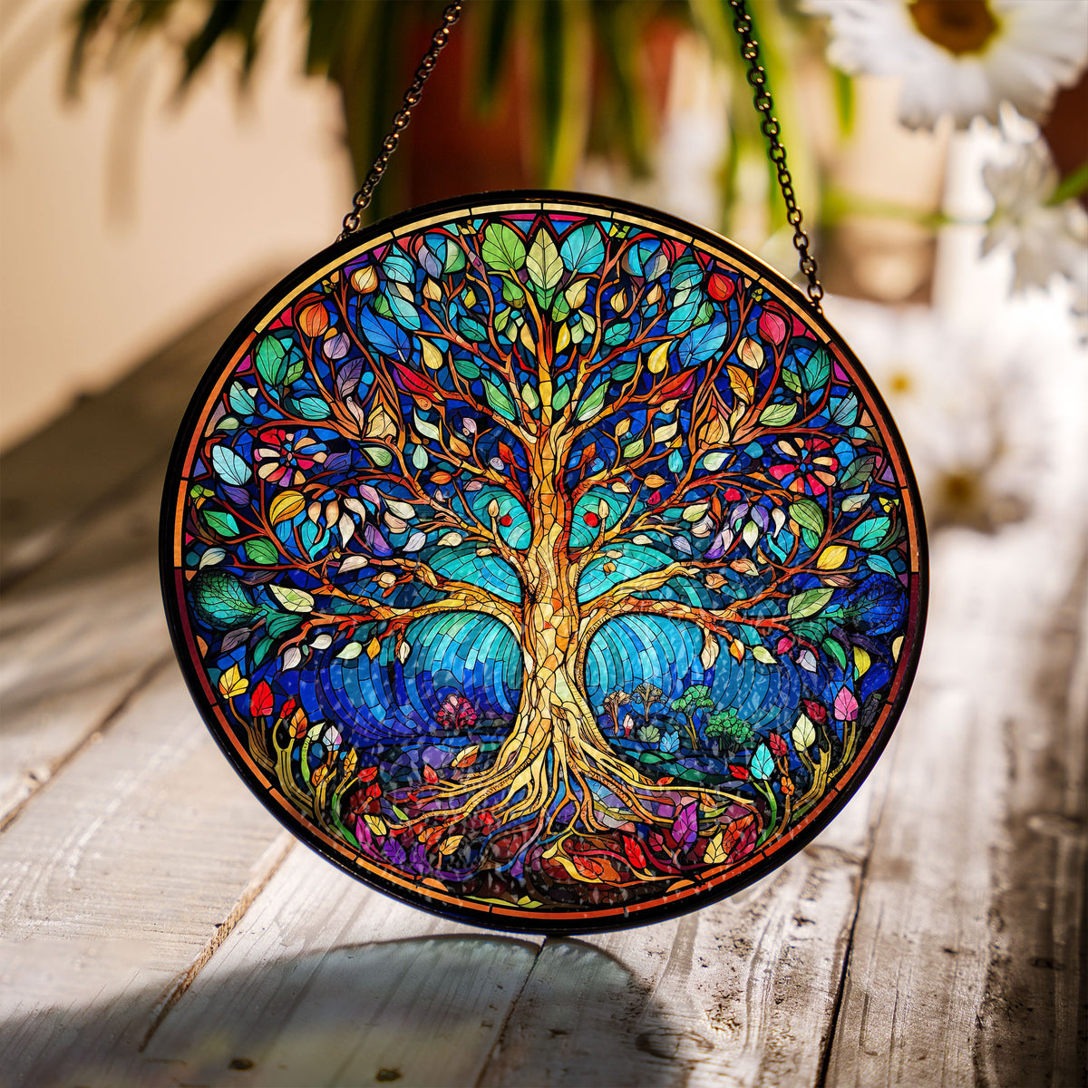 Stained Glass Tree of Life Suncatcher Window Hanging, Unique Glass Wall Decor, Light Catcher Window Hanger