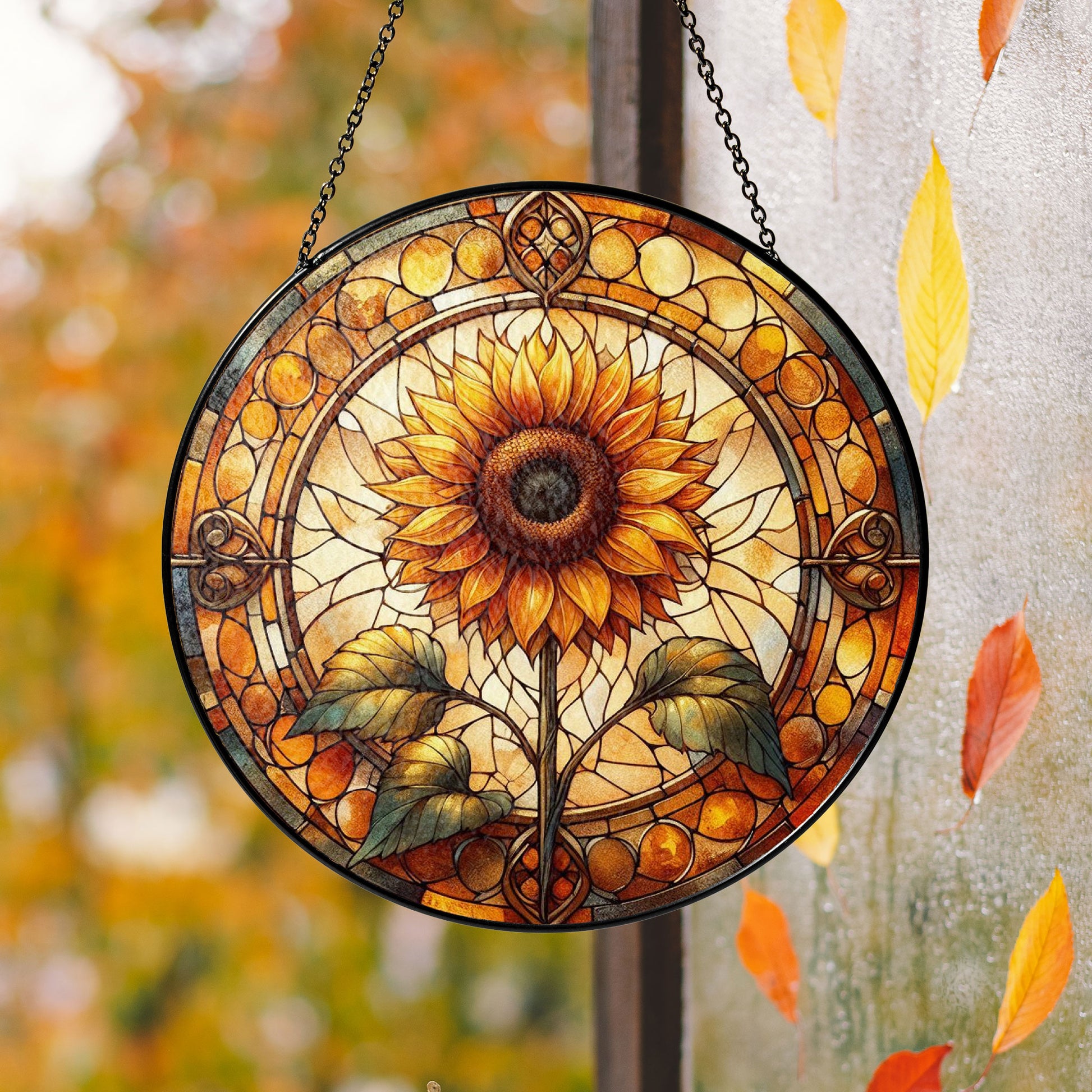 Sunflower Glass Suncatcher Floral Pendant Window Hanging, Sunflower Glass Gift Window Decor, Sunflower Suncatcher, Grandma Gift