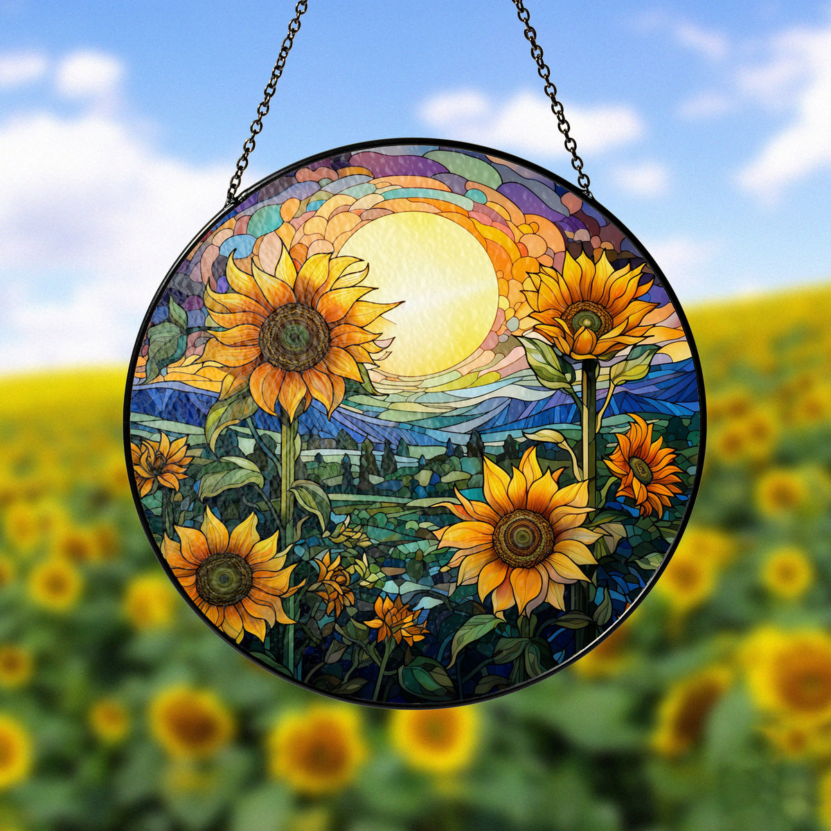 Sunflowers Window Stained Glass, Sunflowers Suncatcher, Flower Garden Gift Home Decor