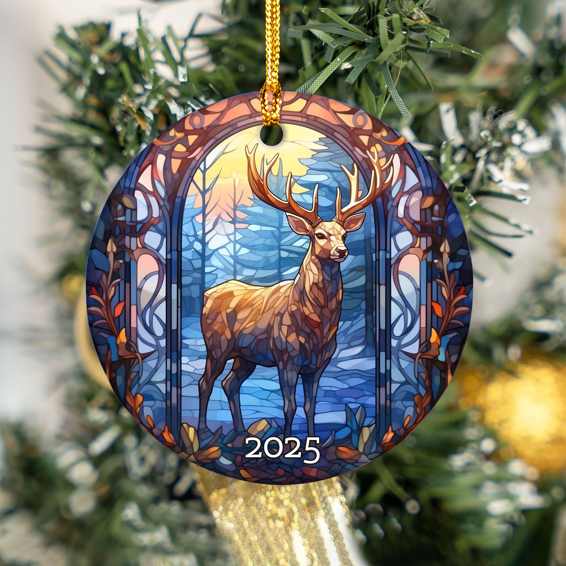 Christmas Deer Stained Glass Style Ornament, Gift Exchange, Gift Idea, Xmas Ornament