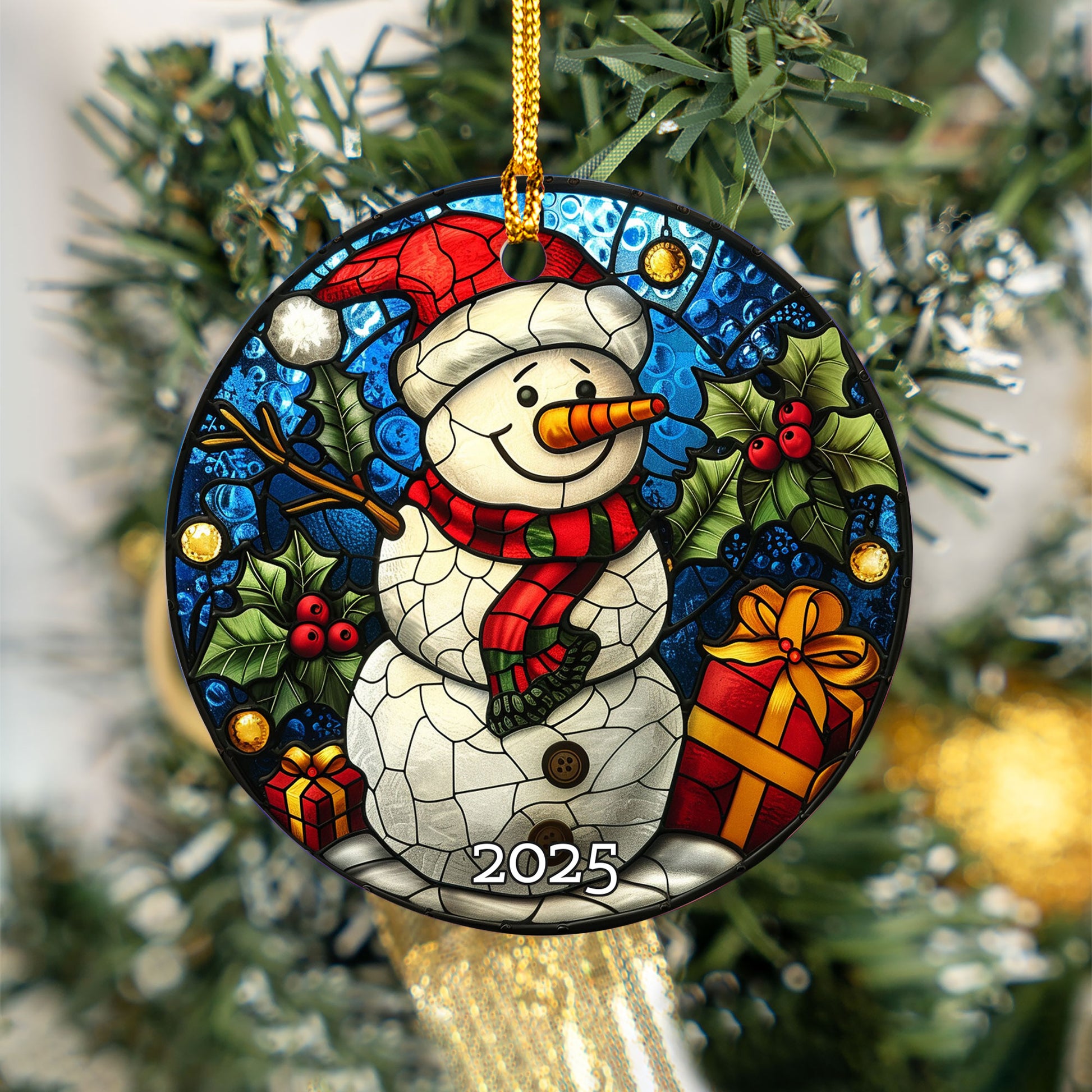 Stained Glass Style Santa Ornament, Perfect Gift Exchange, Christmas Tree Decoration