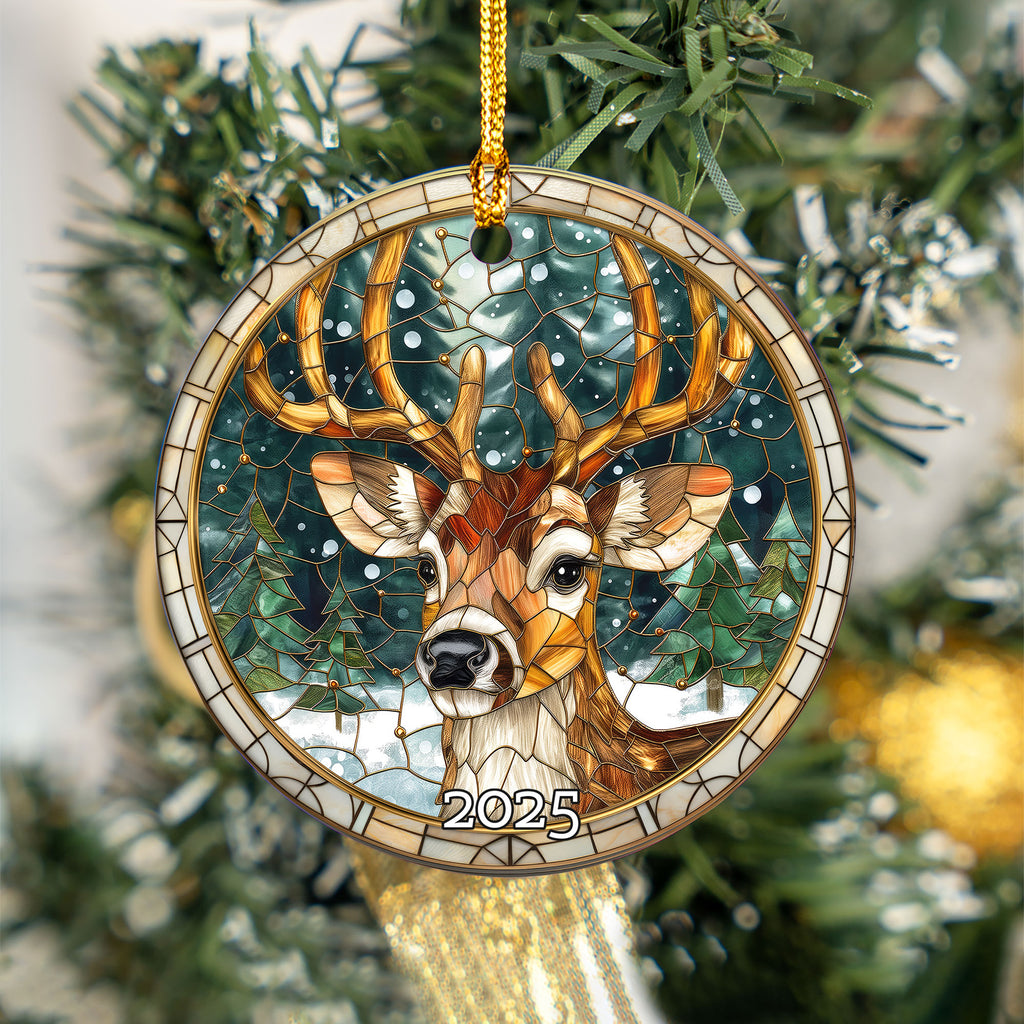 Rustic Deer Stained Glass Ornament, Perfect Gift Exchange, Christmas Tree Decoration