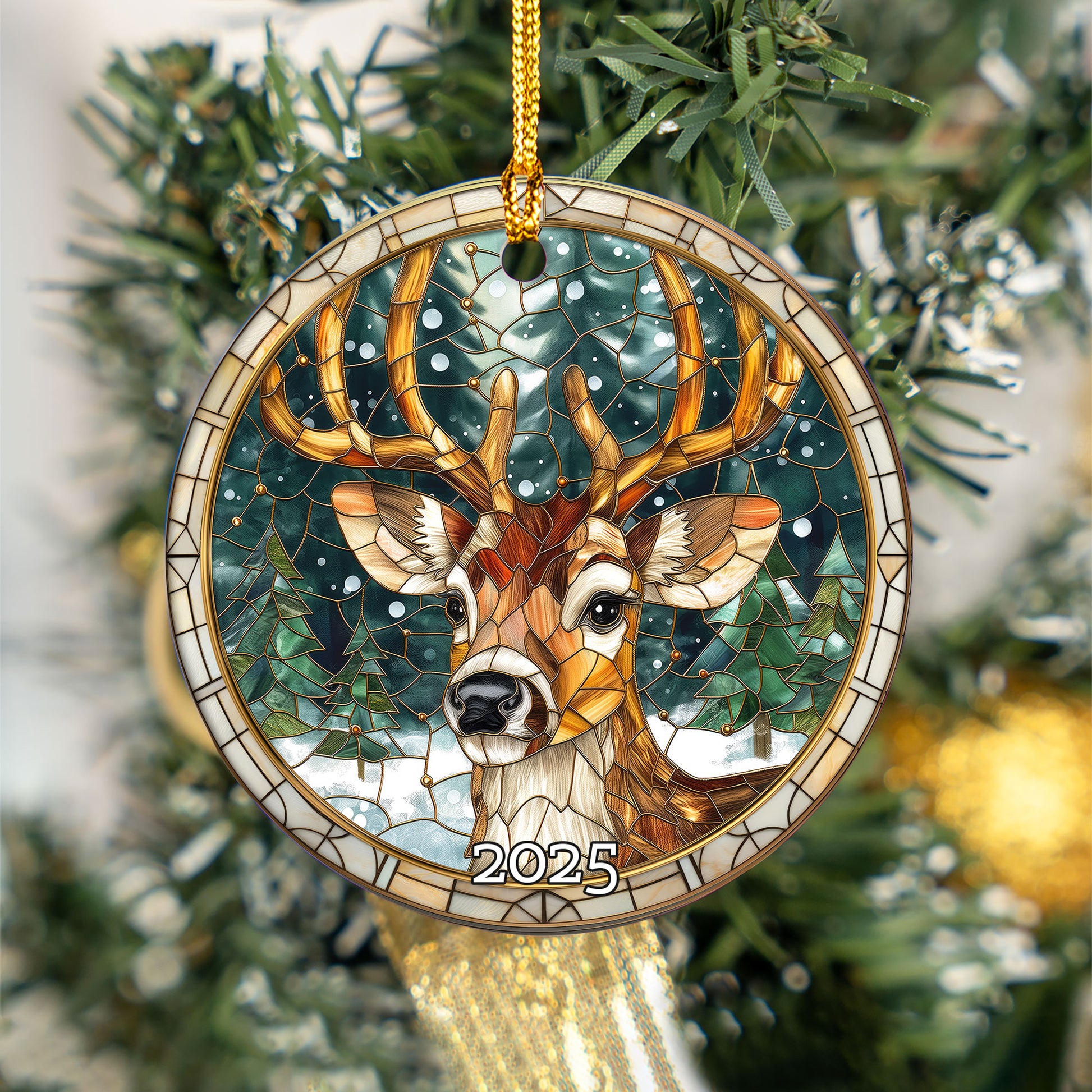 Rustic Deer Stained Glass Ornament, Perfect Gift Exchange, Christmas Tree Decoration