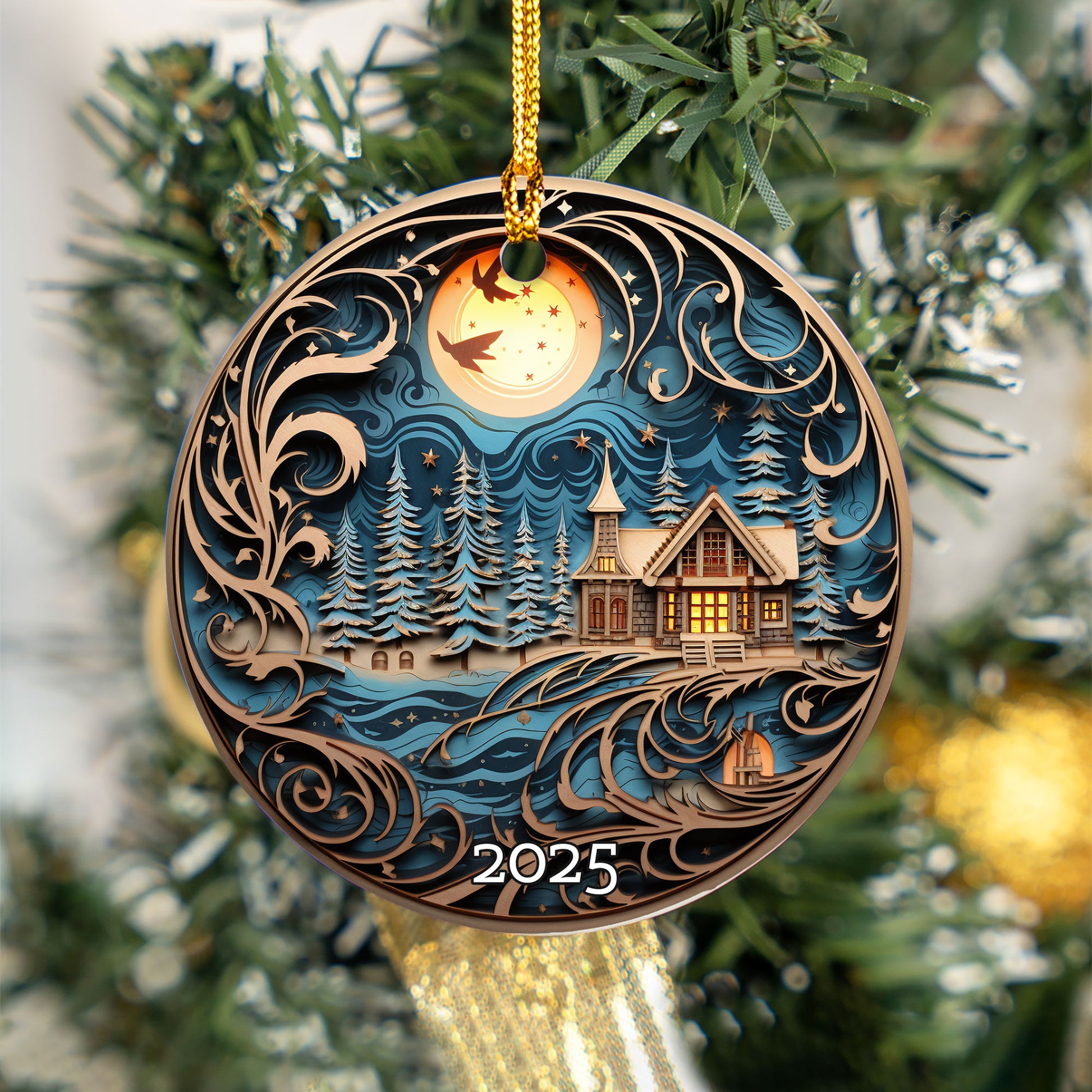 Enchanted Winter Village Fairy Tale Christmas Ornament