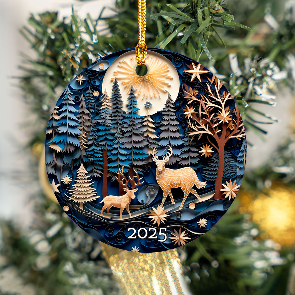 Forest Deer Layered Paper Art Christmas Ornament, Holiday Decor, Woodland Gift Exchanged